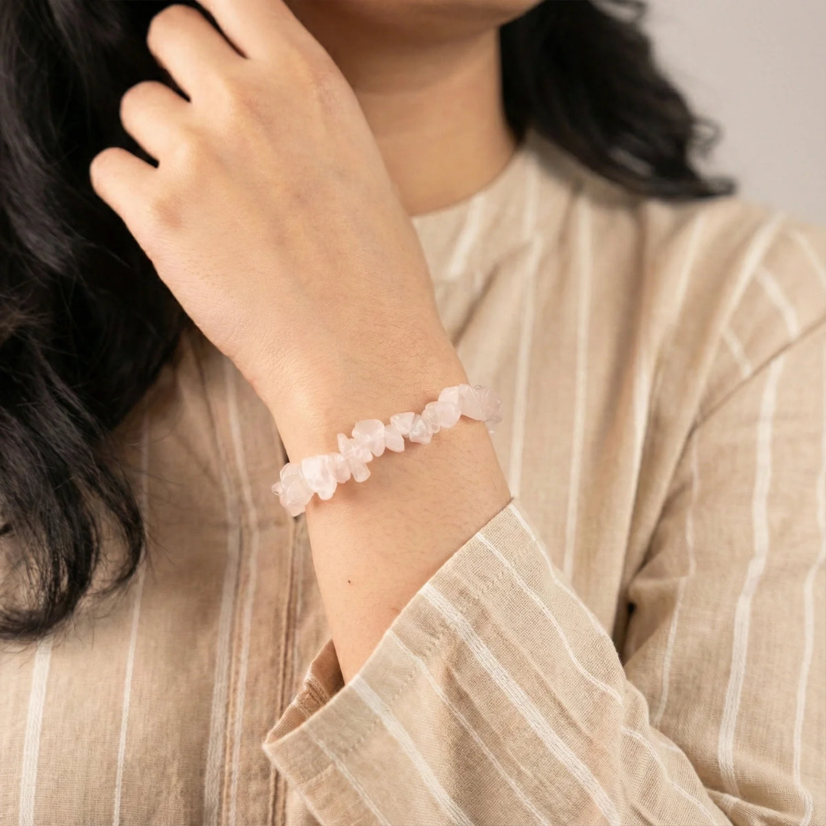 Rose Quartz Chips Bracelet Stretchable | VastuKosha by Acharya Anuj