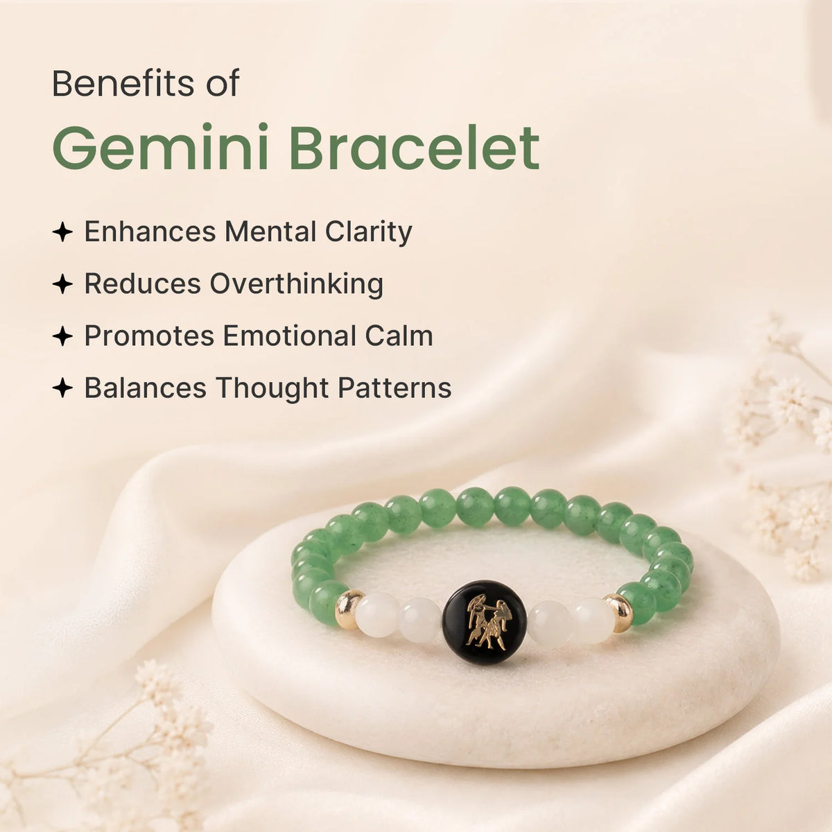 Gemini Zodiac Green Aventurine & Milky Quartz Bracelet for Women  | VastuKosha by Acharya Anuj