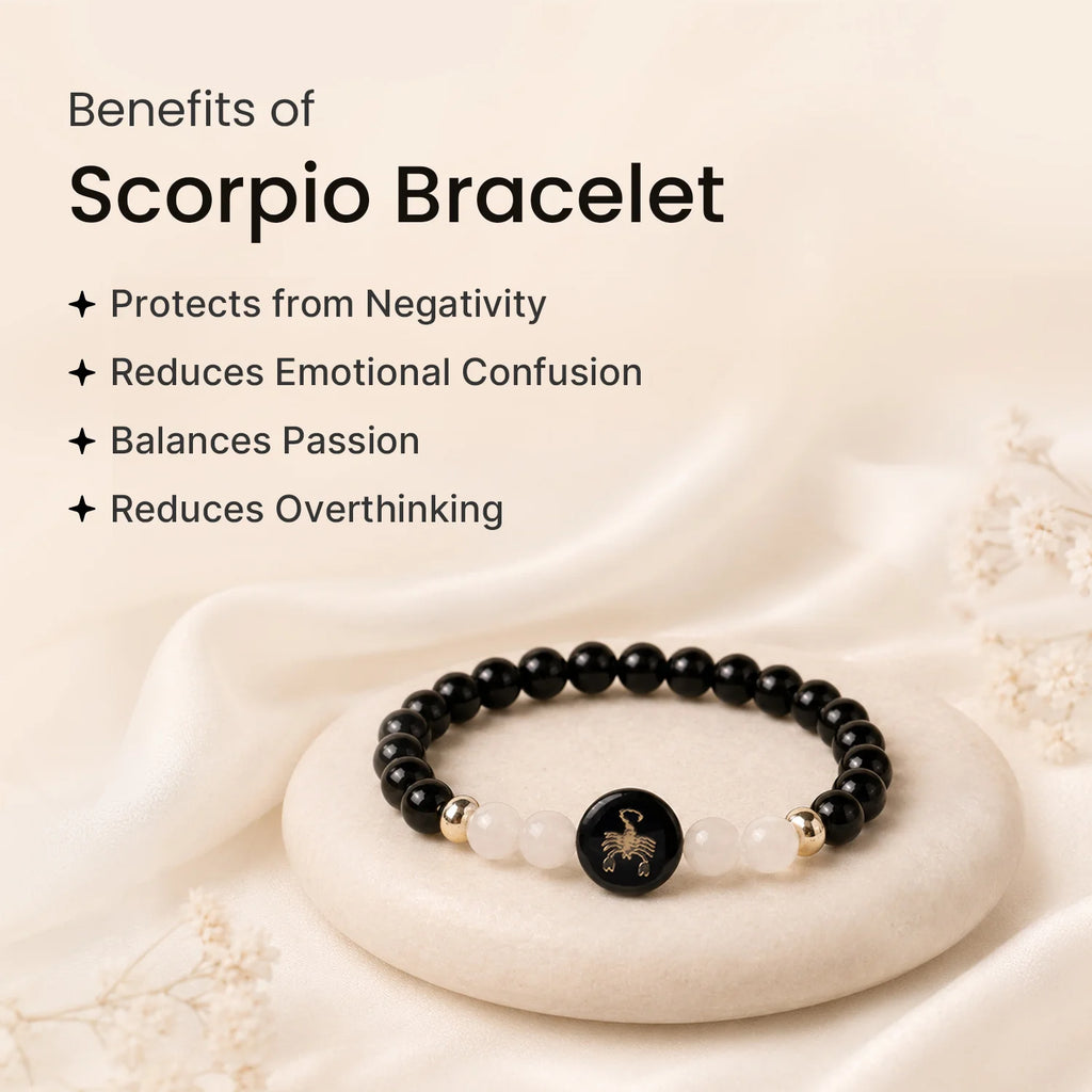 Scorpio (‡§µ‡•É‡§∂‡•ç‡§ö‡§ø‡§ï ‡§∞‡§æ‡§∂‡§ø) Zodiac Black Obsidian & Milky Quartz Bracelet for Women | VastuKosha by Acharya Anuj
