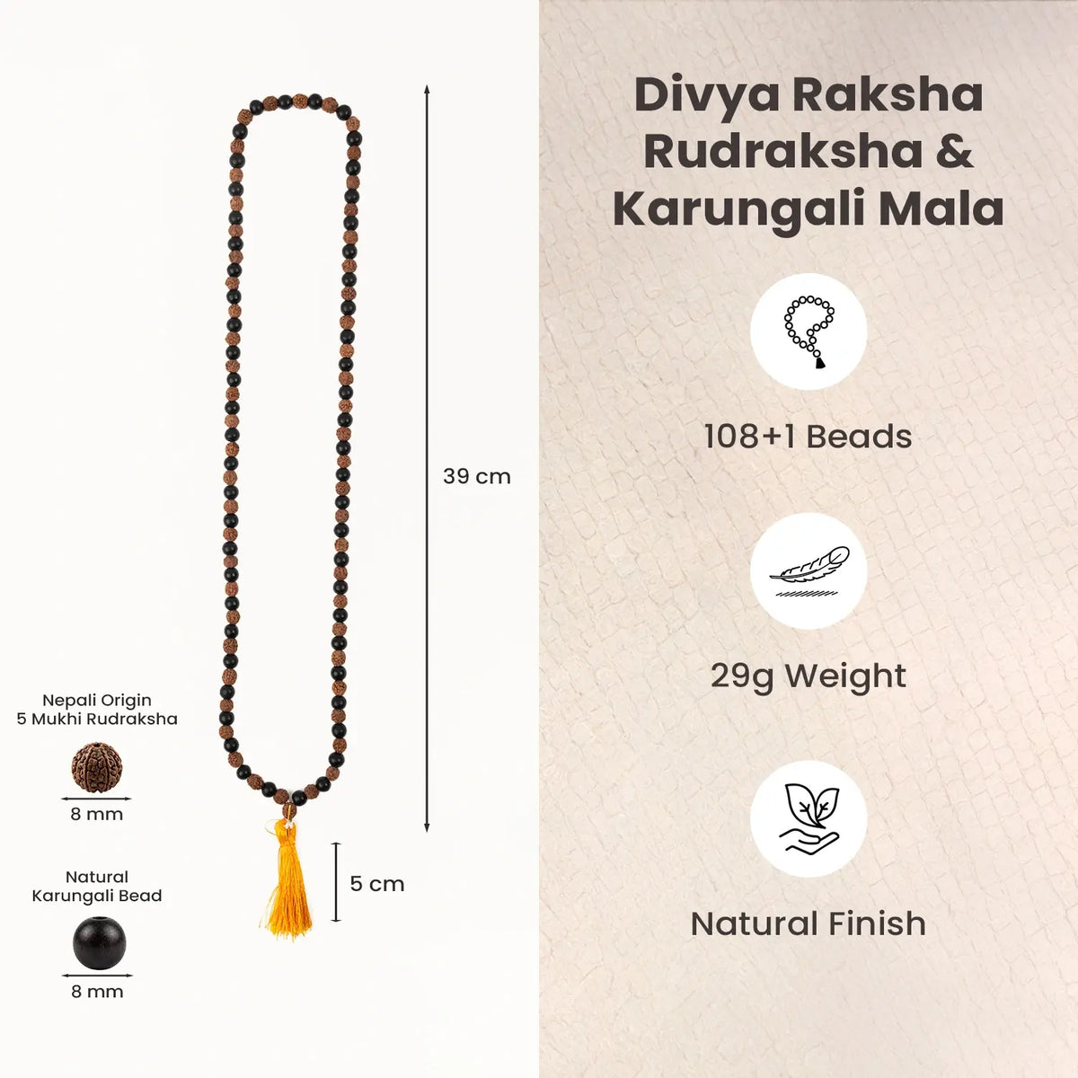 Divya Raksha Rudraksha & Karungali Mala 8mm - 108+1 Beads | VastuKosha by Acharya Anuj