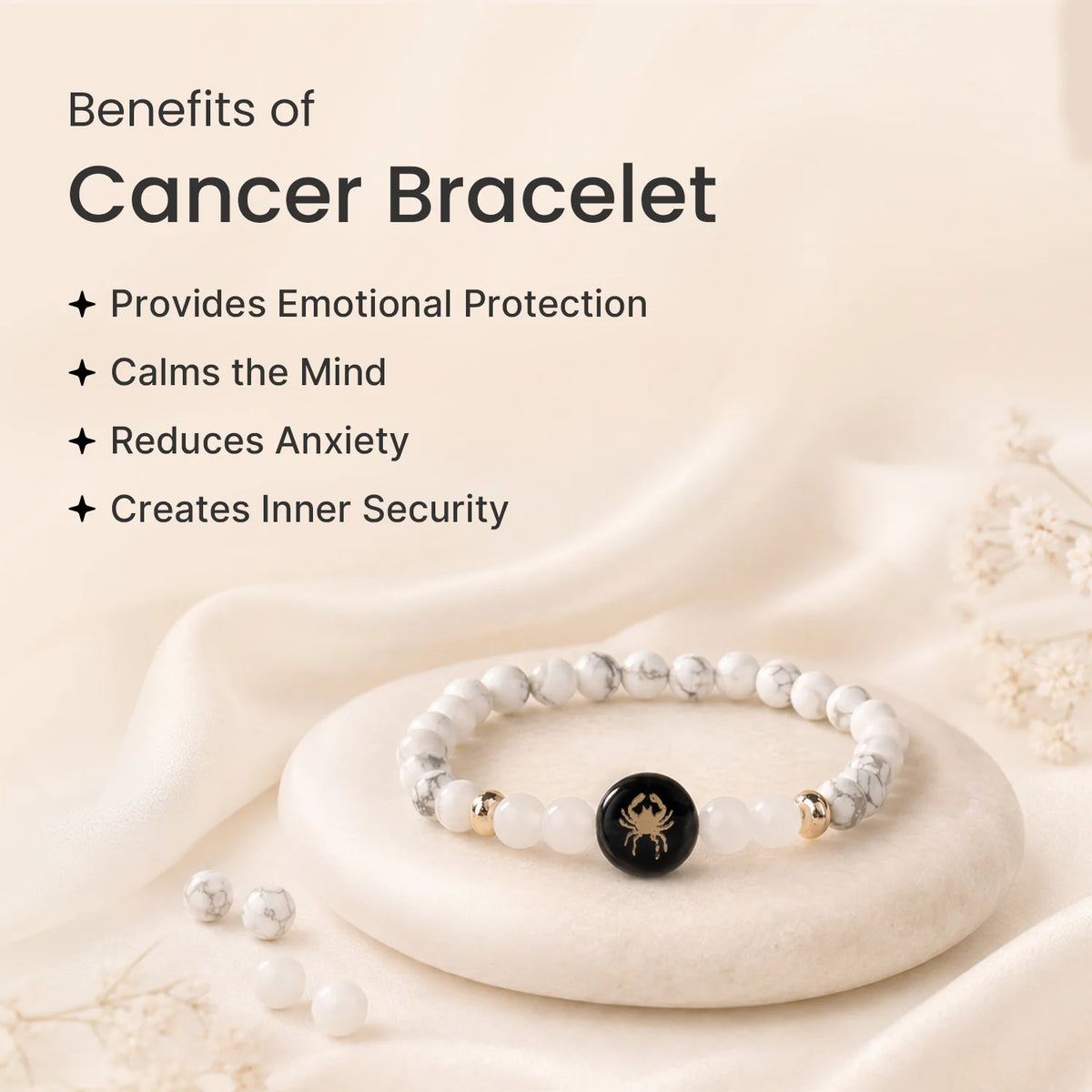 Cancer (‡§ï‡§∞‡•ç‡§ï ‡§∞‡§æ‡§∂‡§ø) Zodiac Howlite & Milky Quartz Bracelet for Women  | VastuKosha by Acharya Anuj