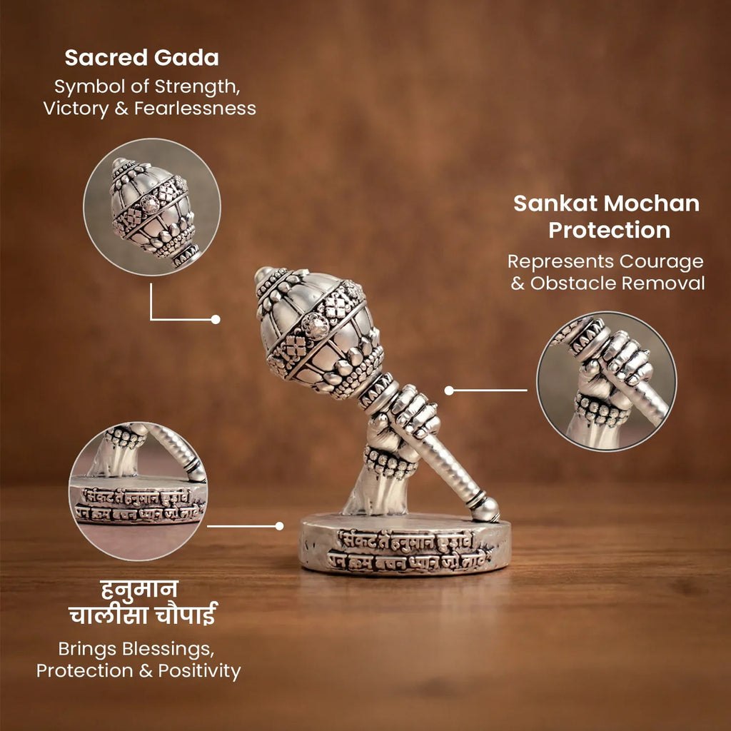 Siddh 999 Silver Plated Hanuman Gada Idol  | VastuKosha by Acharya Anuj