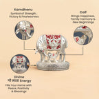 999 Silver Plated Kamdhenu Cow with Calf Idol | VastuKosha by Acharya Anuj