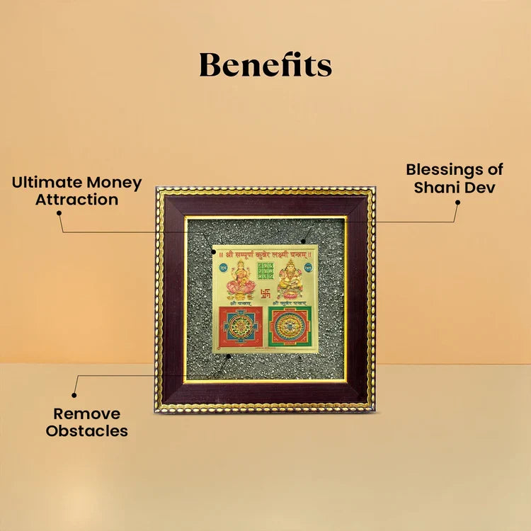 Mahalakshmi Kuber Yantra on Pyrite Frame with FREE Lakshmi Ji Pyrite Keychain | VastuKosha by Acharya Anuj