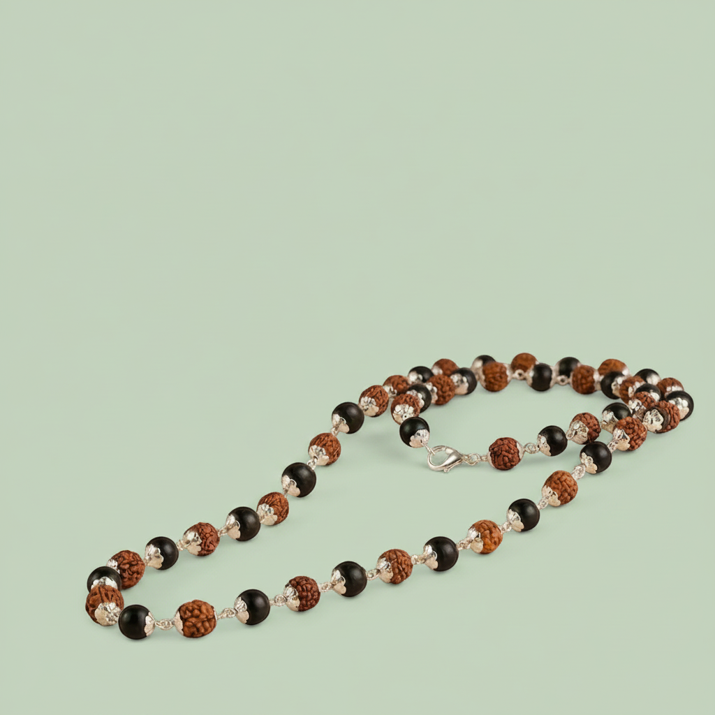 Rishikesh Siddh Divya Rudraksha Karungali Mala - Silver Capped | VastuKosha by Acharya Anuj