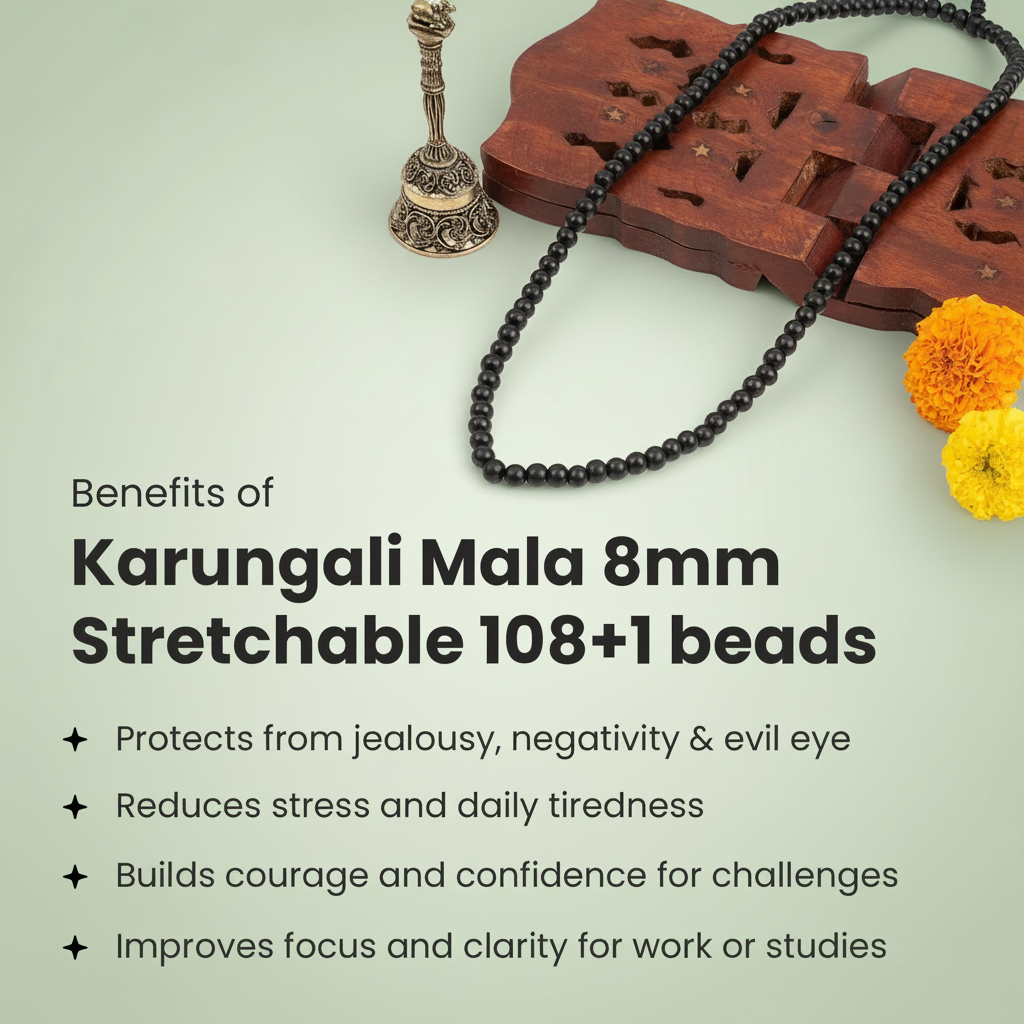 Rameshwaram Siddh Karthik Karungali Malai 8mm Stretchable - 108+1 Beads (Original Ebony Wood) | VastuKosha by Acharya Anuj