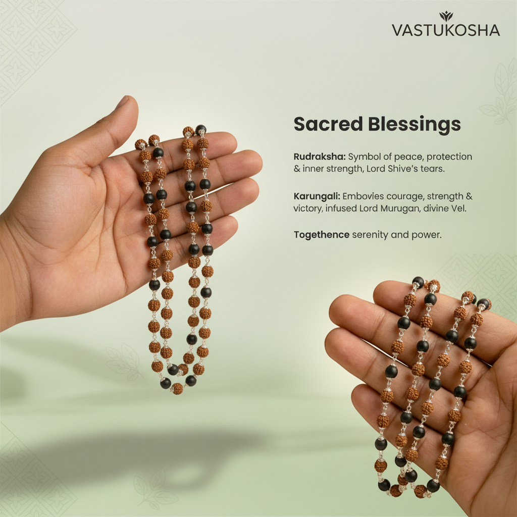 Rishikesh  Siddh Divya Rudraksha Karungali Mala - Silver Capped | VastuKosha by Acharya Anuj