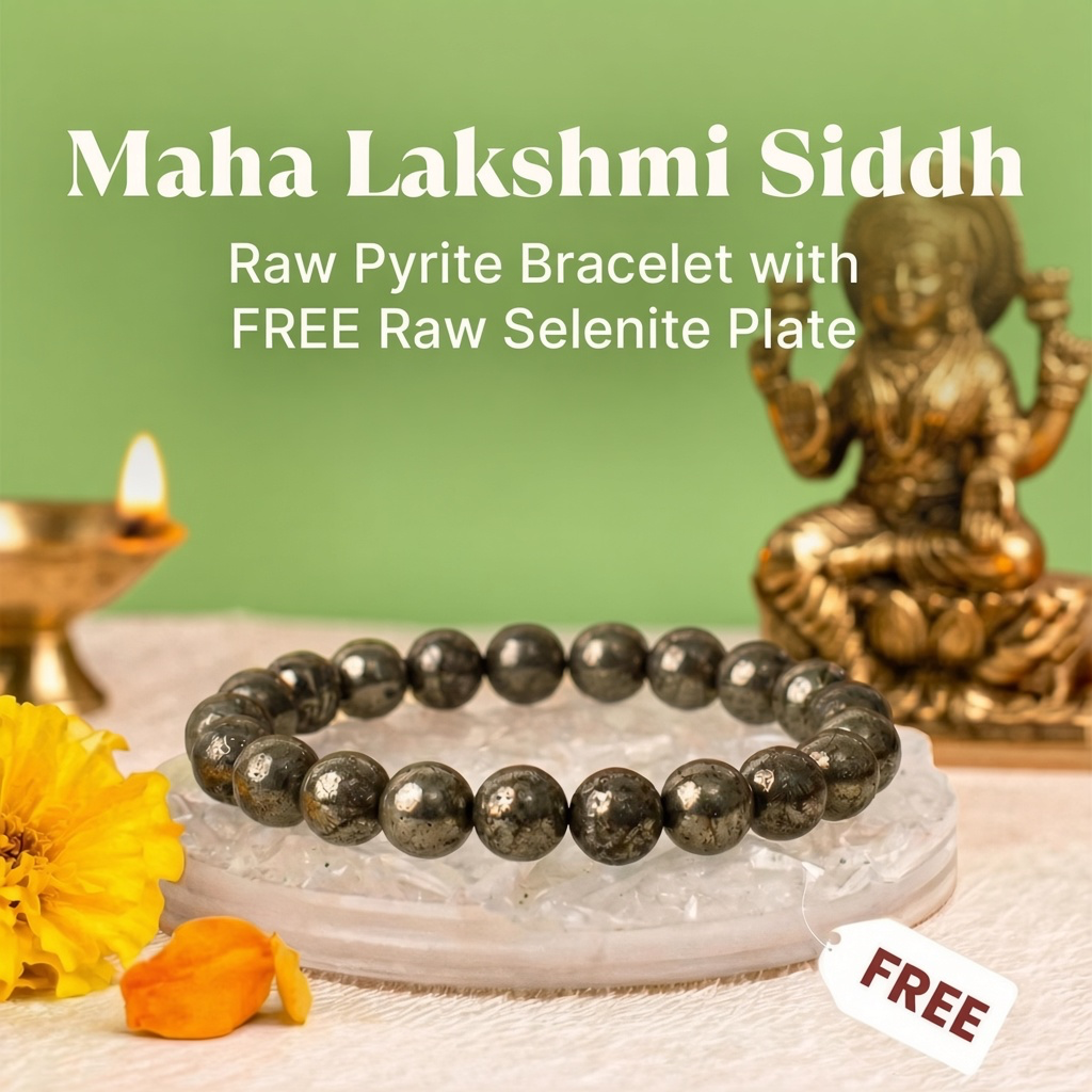 Maha Ashtlakshmi Siddh Raw Pyrite Bracelet with FREE Raw Selenite Plate | VastuKosha by Acharya Anuj