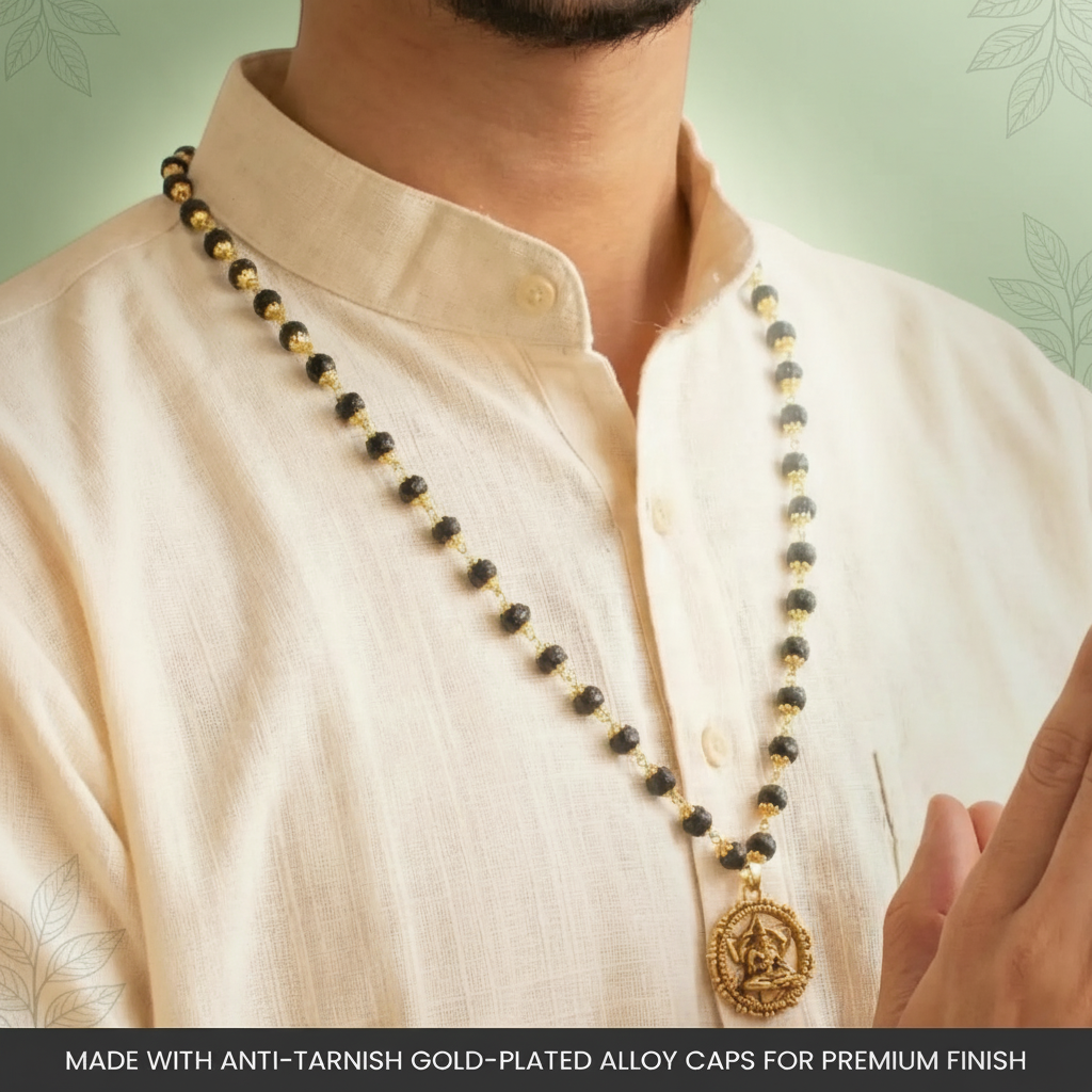 Siddh Gold-Plated Karungali Mala with Hanuman Kavach Pendant  | VastuKosha by Acharya Anuj