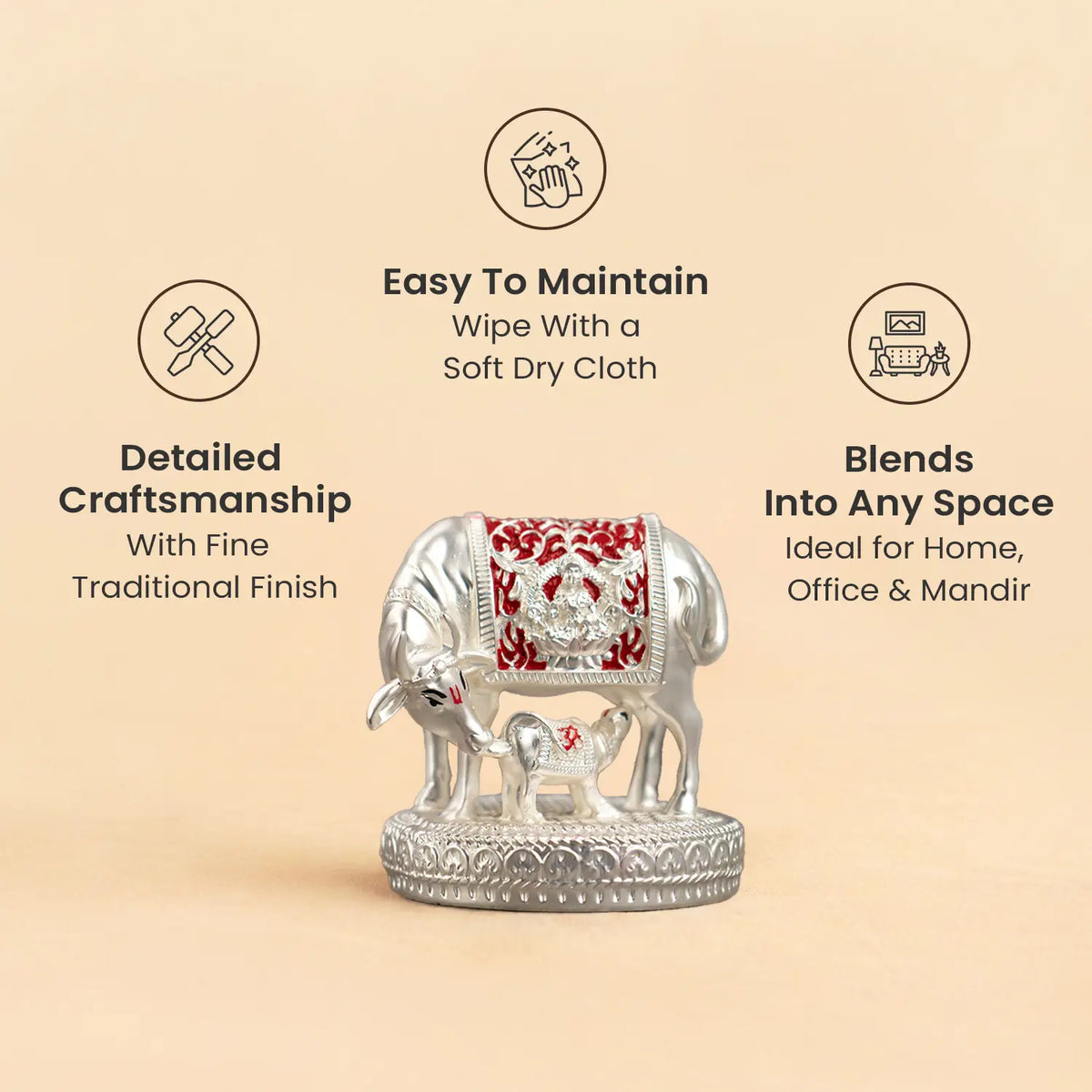 999 Silver Plated Kamdhenu Cow with Calf Idol | VastuKosha by Acharya Anuj