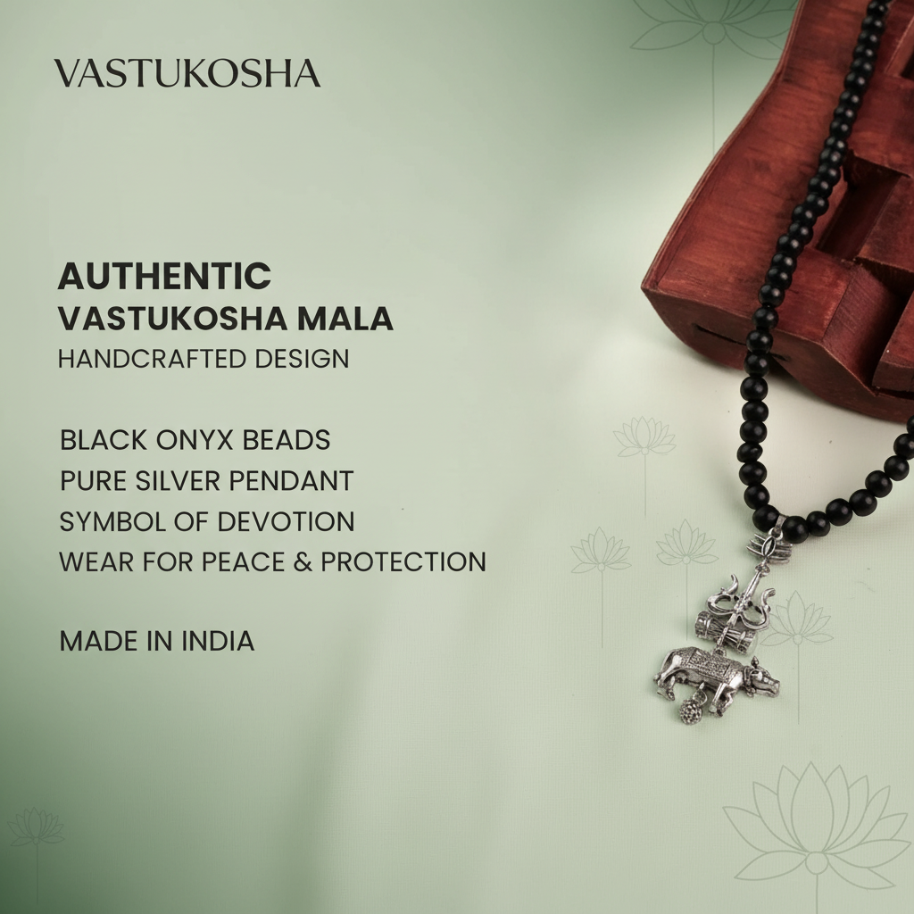 Rameshwaram Siddh Karthik Karungali Mala with Shiv Trishul Nandi Pendant | VastuKosha by Acharya Anuj
