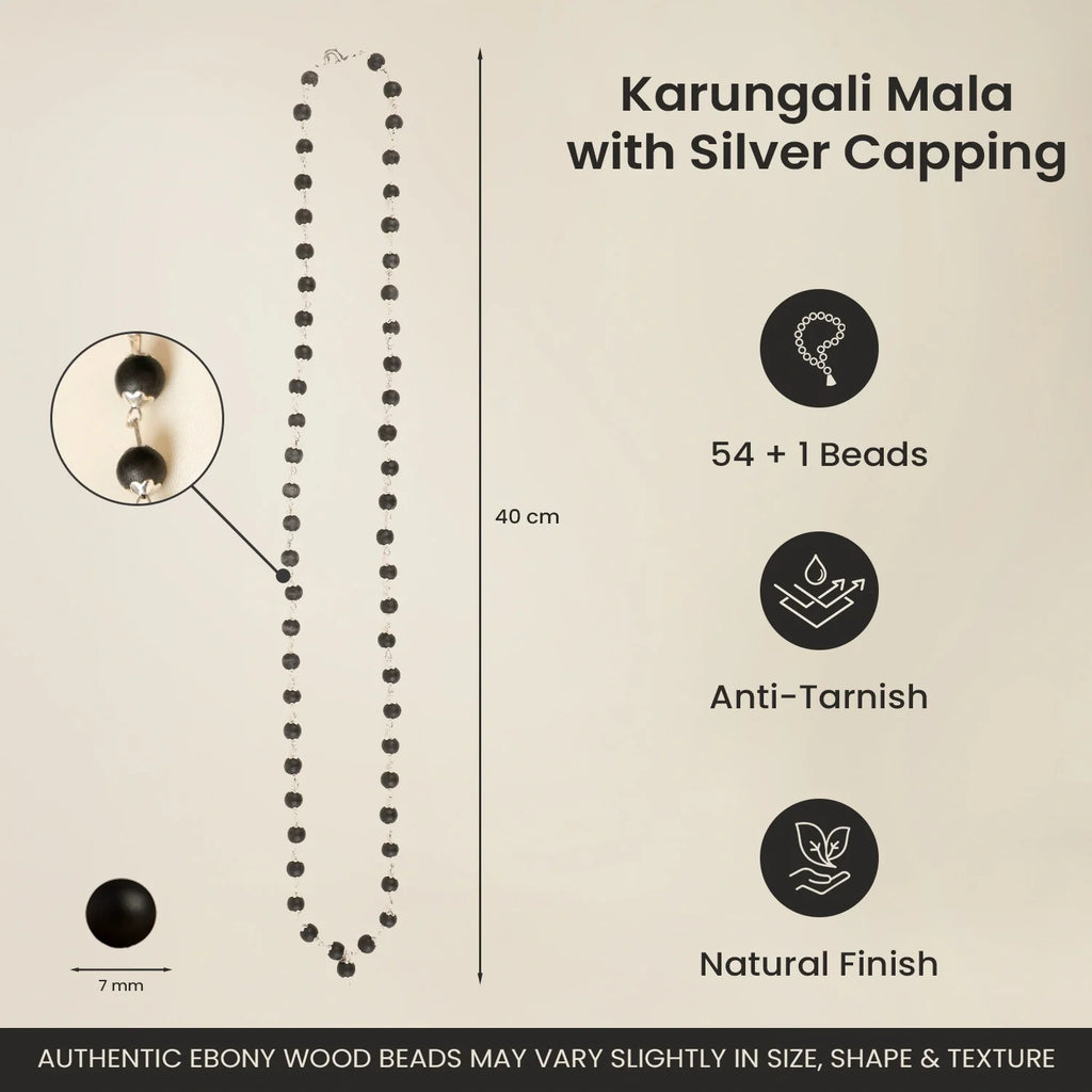 Rameshwaram Siddh Karthik Karungali Malai Silver Capped  6mm ‚Äì 54+1 Beads | Vastukosha by Acharya Anuj
