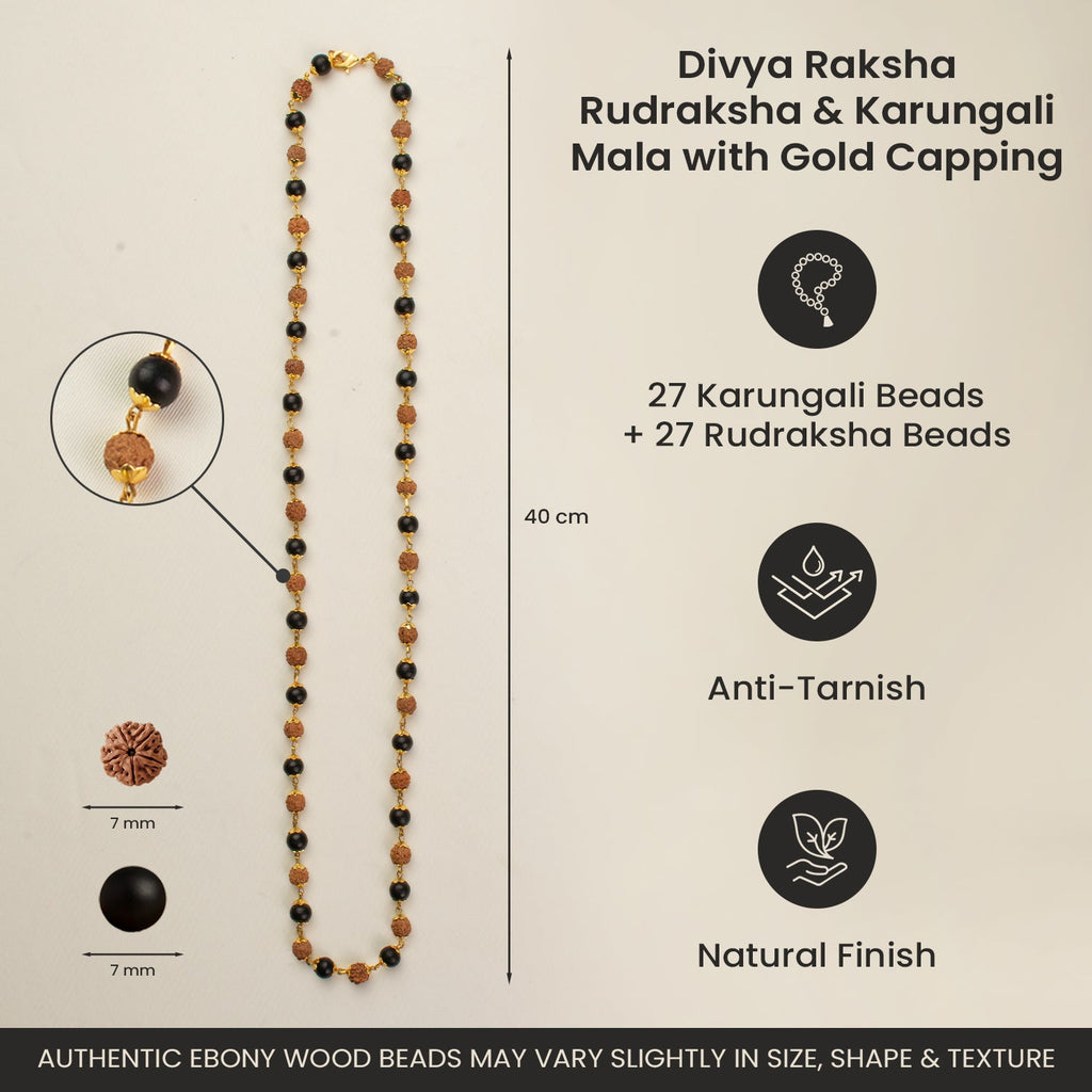 Divya Raksha Rudraksha & Karungali Mala with Gold Capping | VastuKosha by Acharya Anuj