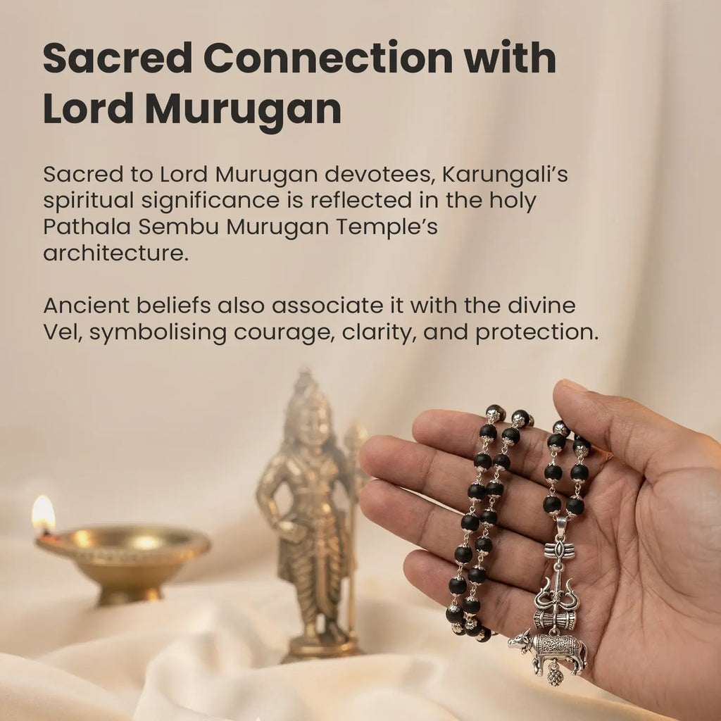 Shiv Raksha Karungali Mala with Trishul Nandi Pendant  | VastuKosha by Acharya Anuj