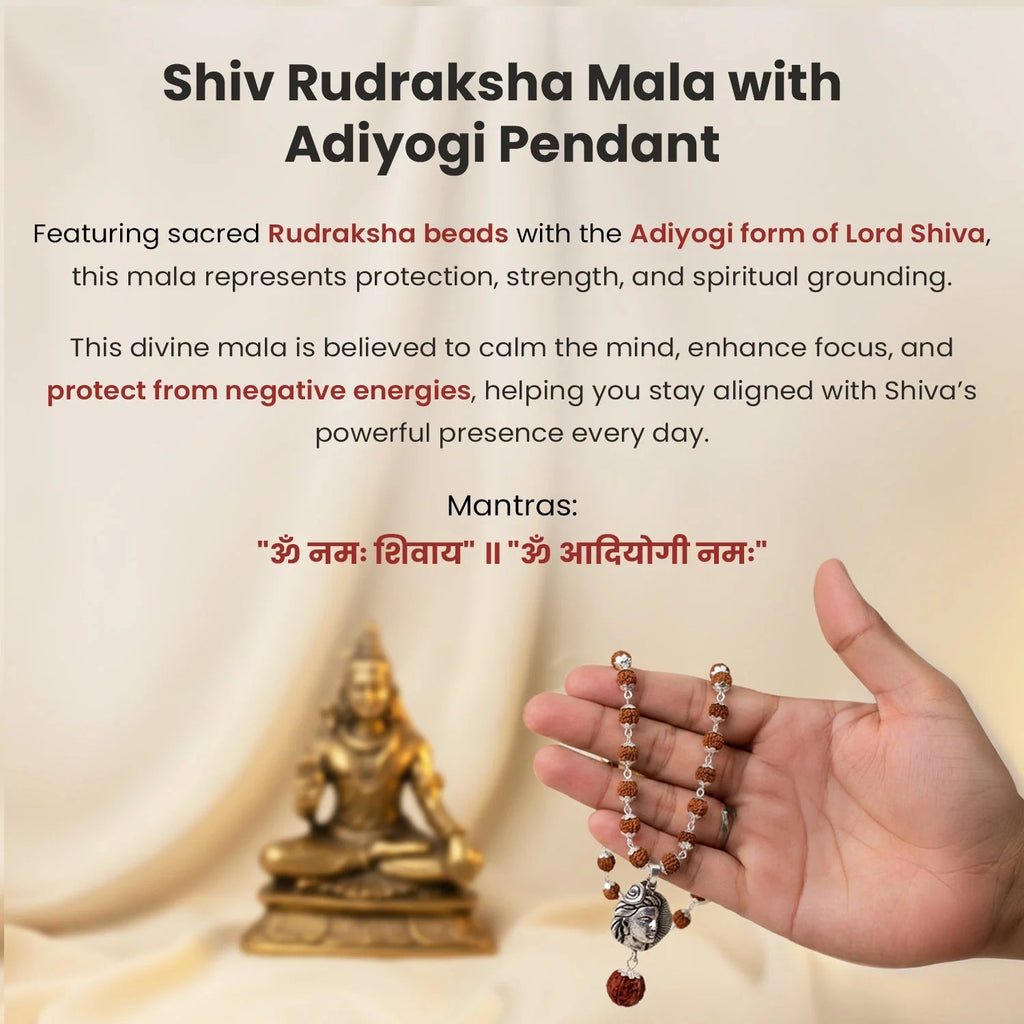 Rishikesh Siddh Shiv Rudraksha Mala with Adiyogi Shiv Pendant | VastuKosha by Acharya Anuj