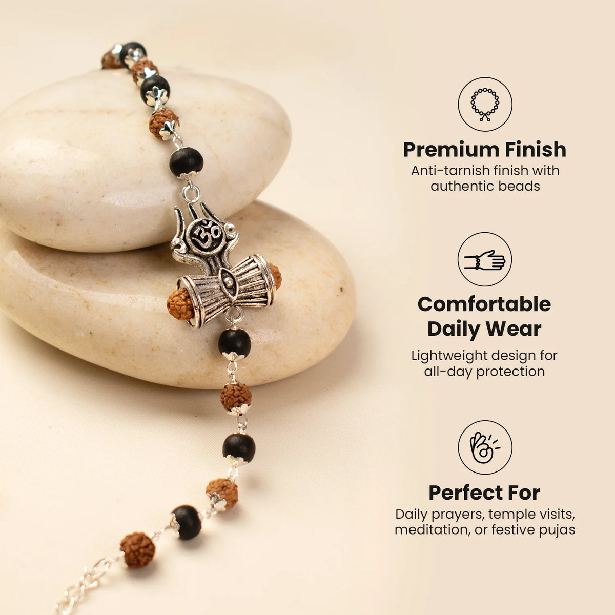 Om Trinetra Trishul Damru Karungali Rudraksha Bracelet  | VastuKosha by Acharya Anuj