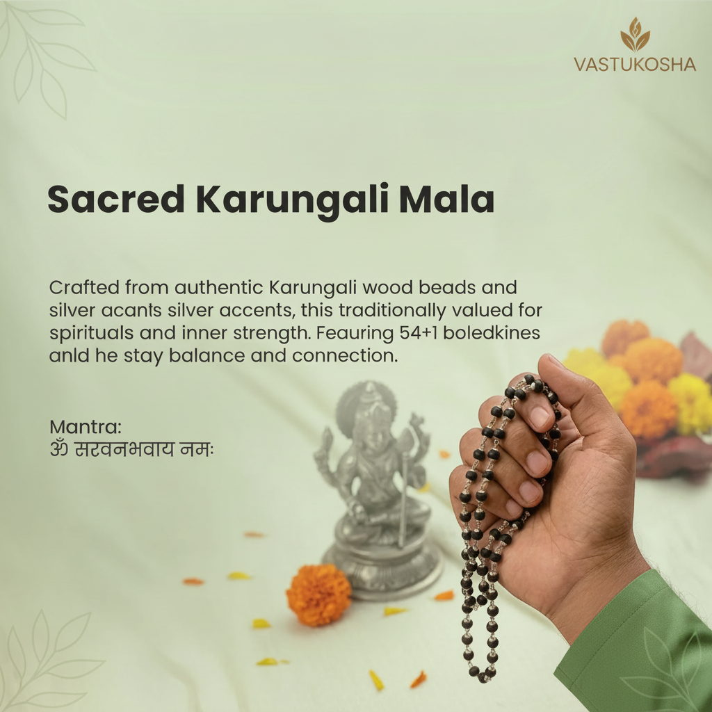 Rameshwaram Siddh Karthik Karungali Malai Silver Capped  6mm ‚54+1 Beads | Vastukosha by Acharya Anuj