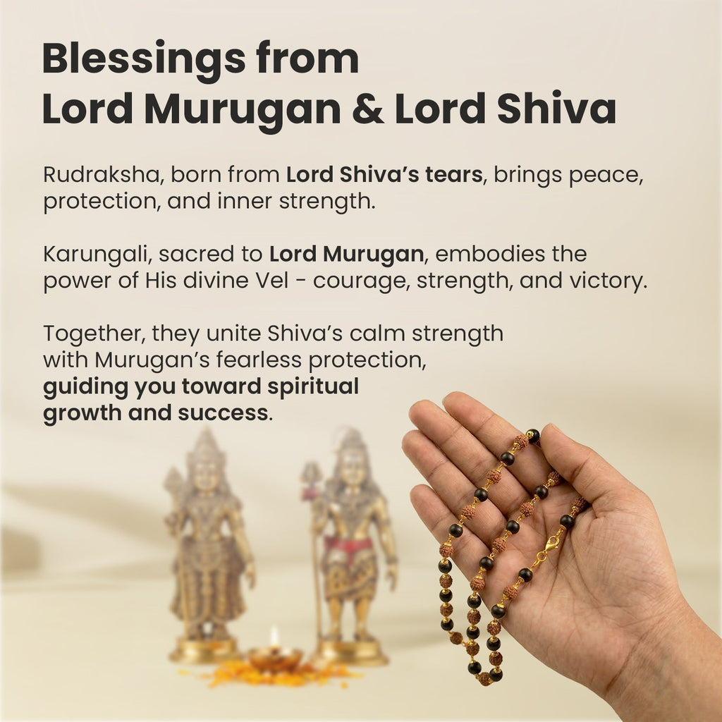 Divya Raksha Rudraksha & Karungali Mala with Gold Capping | VastuKosha by Acharya Anuj