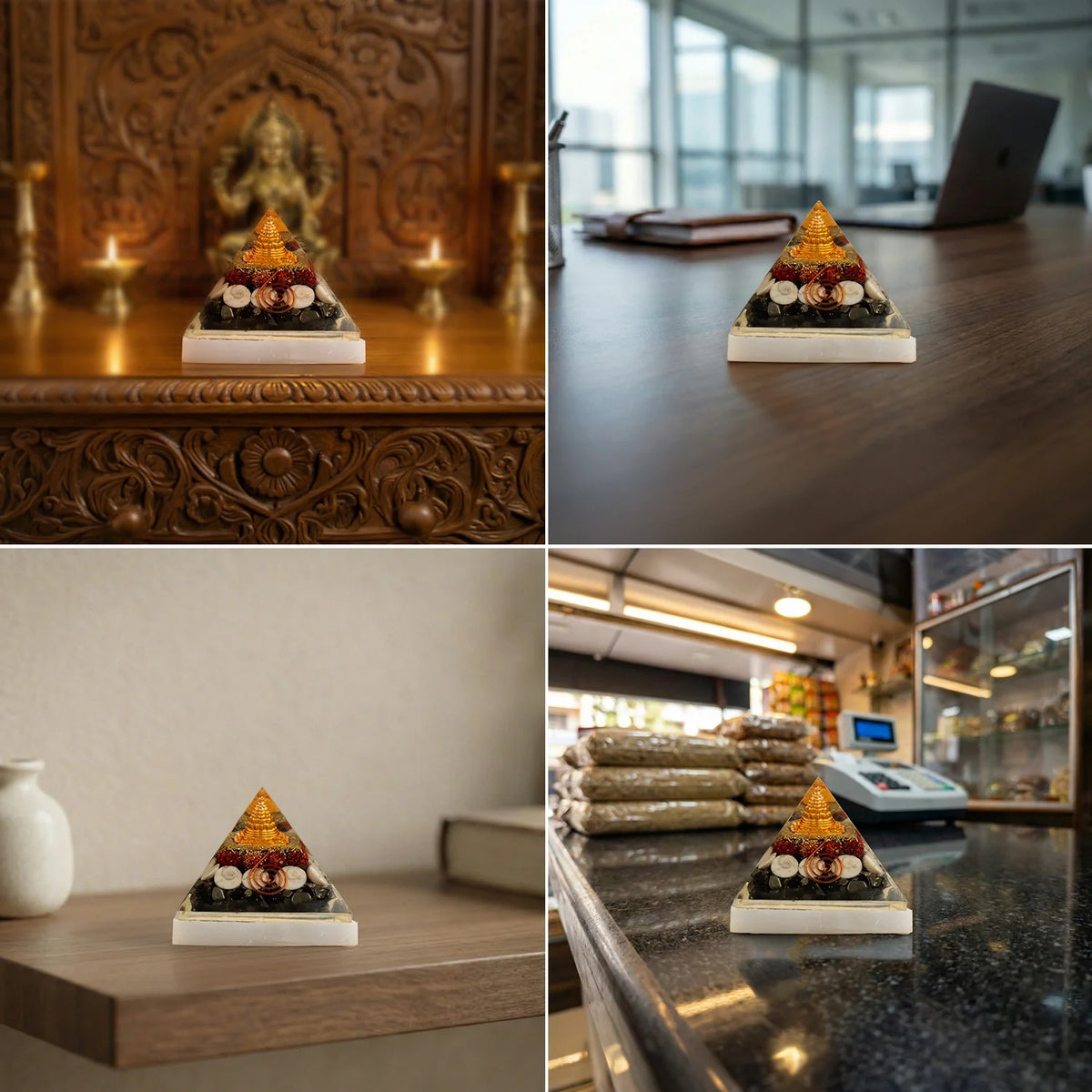 Laxmi Yantra Pyramid with Free Square Raw Selenite Plate | VastuKosha by Acharya Anuj