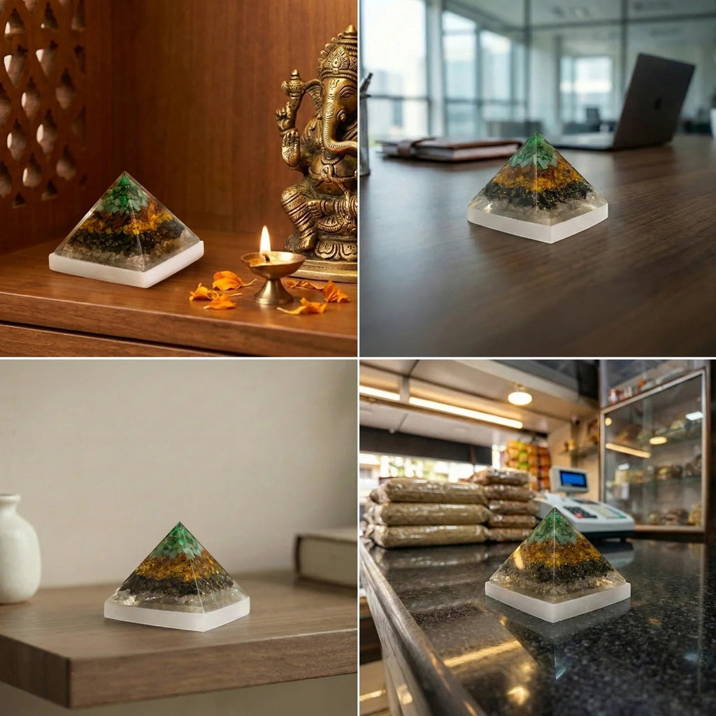 Dhan Yog Pyramid With Free Square Raw Selenite Plate | VastuKosha by Acharya Anuj