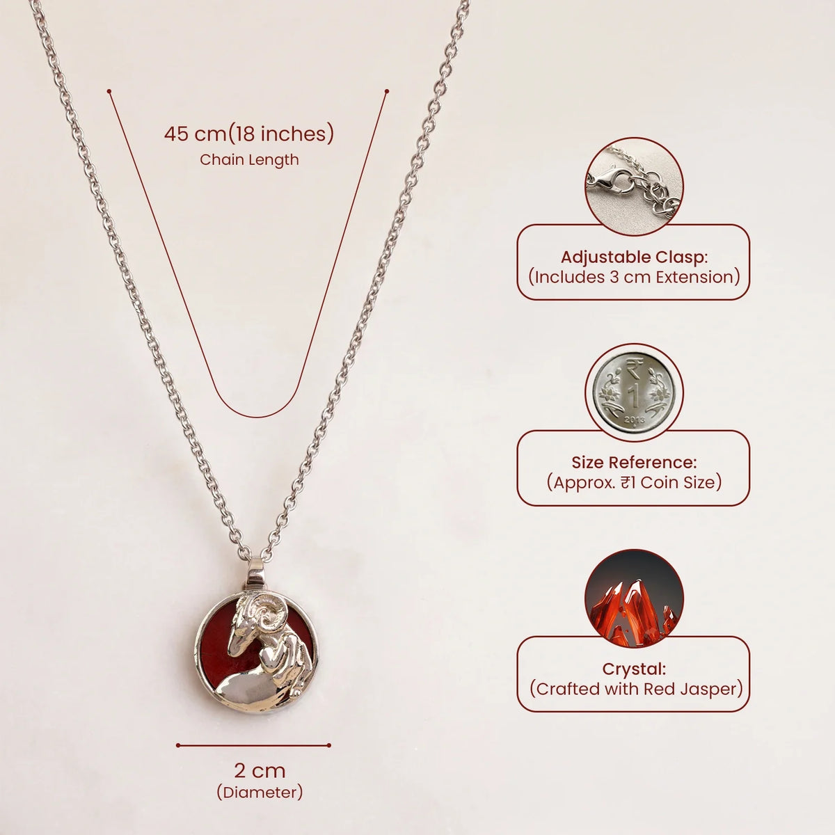 Unisex Aries Pendant (‡§Æ‡•á‡§∑ ‡§∞‡§æ‡§∂‡§ø) with Red Jasper Stone | VastuKosha by Acharya Anuj