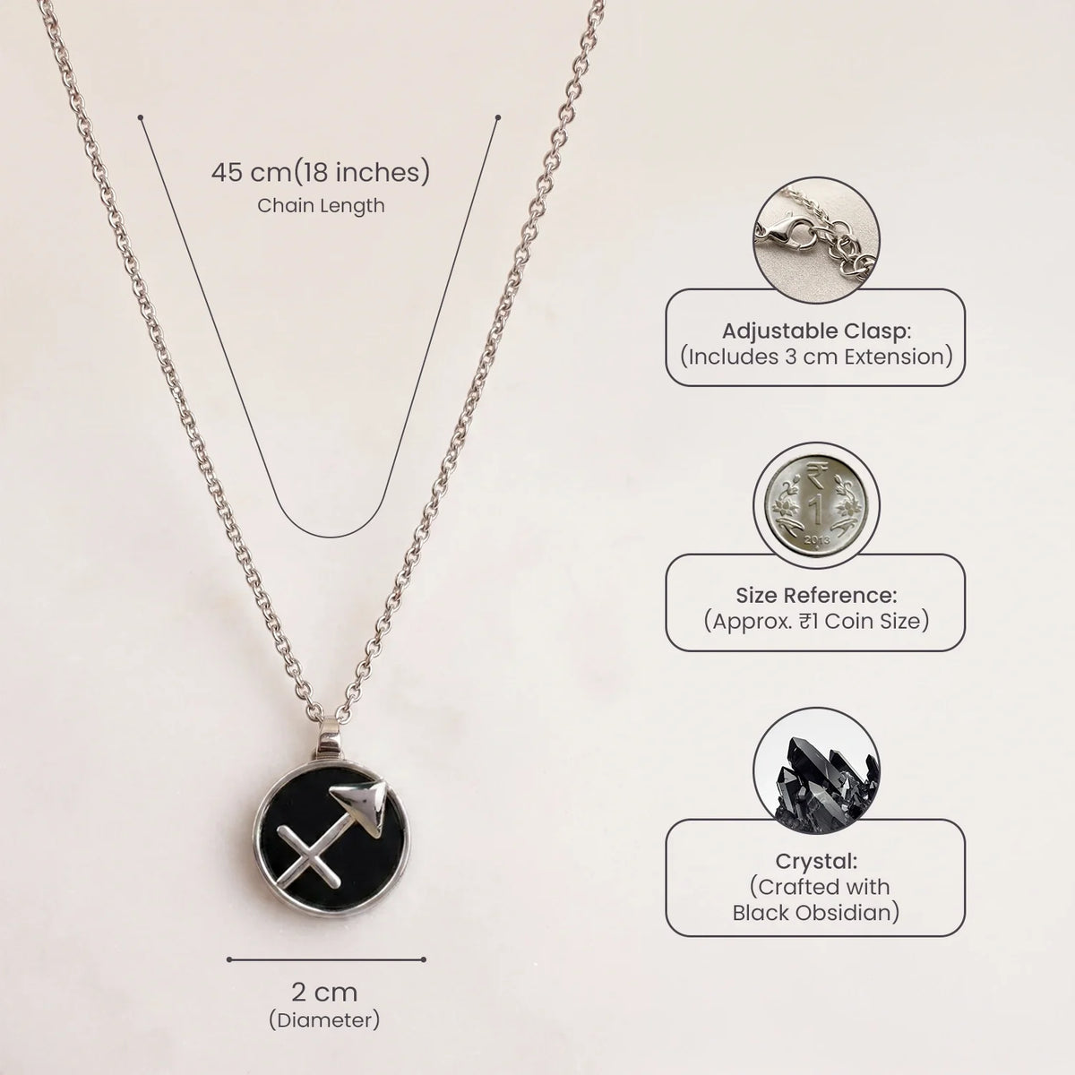 Unisex Sagittarius Pendant (‡§ß‡§®‡•Å ‡§∞‡§æ‡§∂‡§ø) with Black Obsidian | VastuKosha by Acharya Anuj
