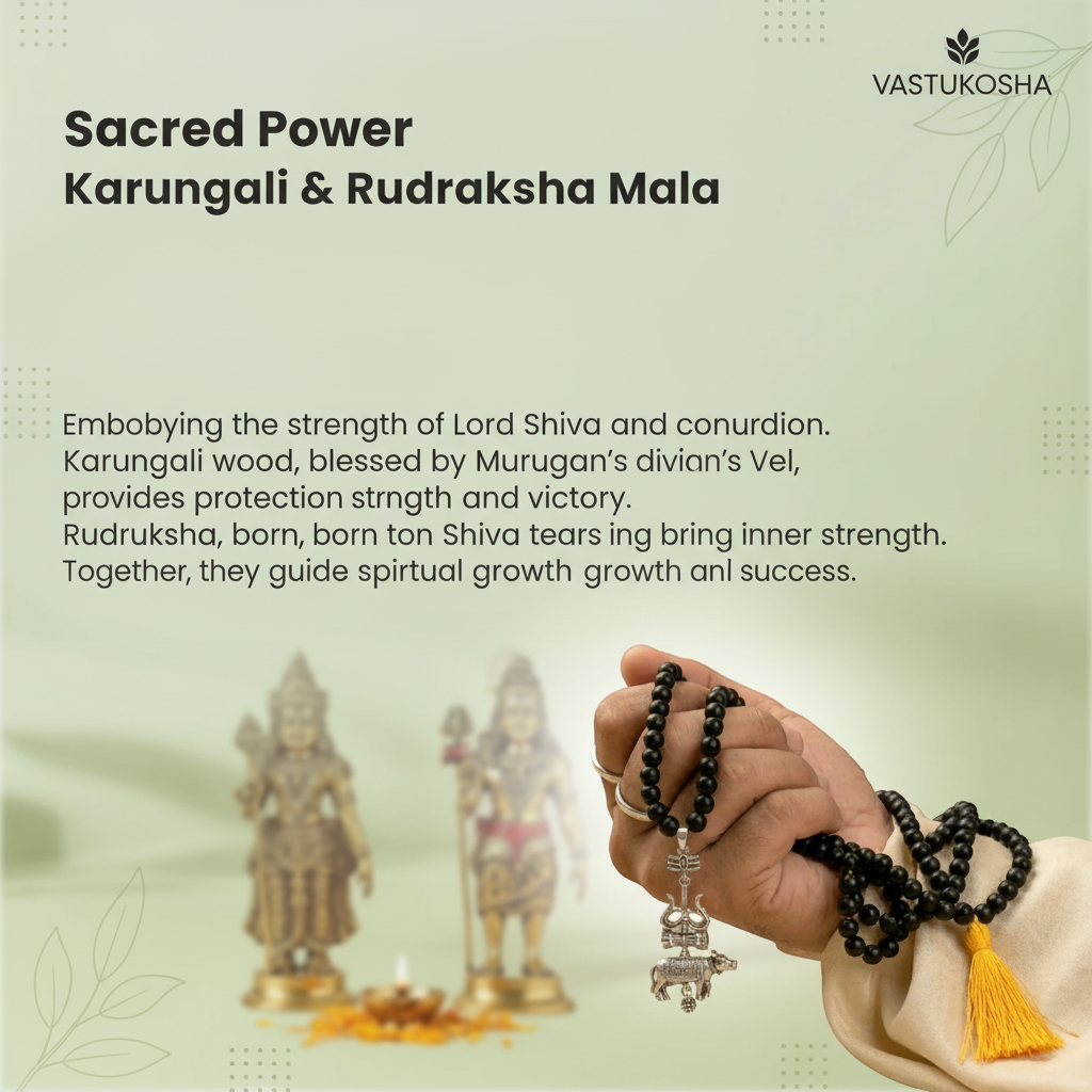Rameshwaram Siddh Karthik Karungali Mala with Shiv Trishul Nandi Pendant | VastuKosha by Acharya Anuj