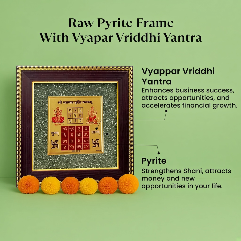 Maha Ashtlakshmi Siddh Vyapar Vridhhi Yantra on Raw Pyrite Frame | VastuKosha by Acharya Anuj