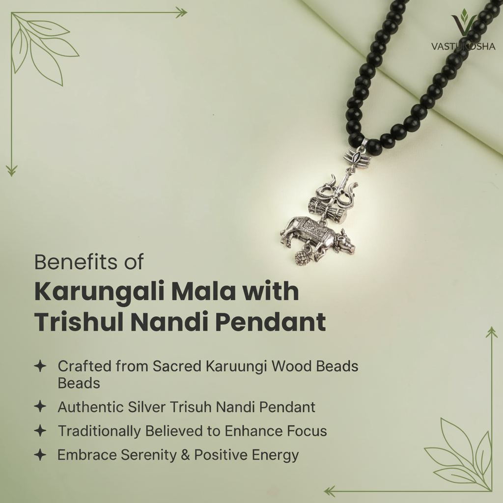 Rameshwaram Siddh Karthik Karungali Mala with Shiv Trishul Nandi Pendant | VastuKosha by Acharya Anuj