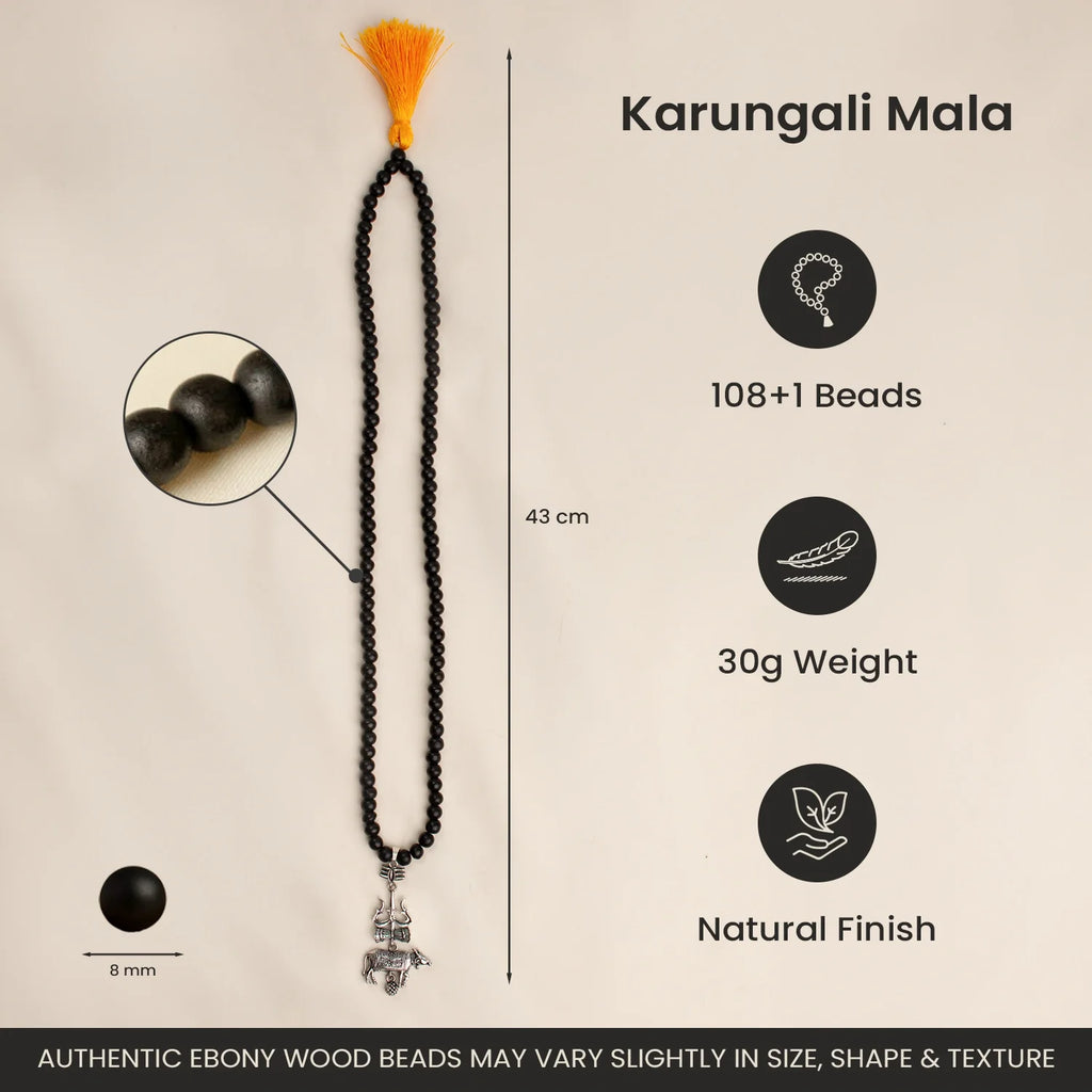 Rameshwaram Siddh Karthik Karungali Mala with Shiv Trishul Nandi Pendant | VastuKosha by Acharya Anuj