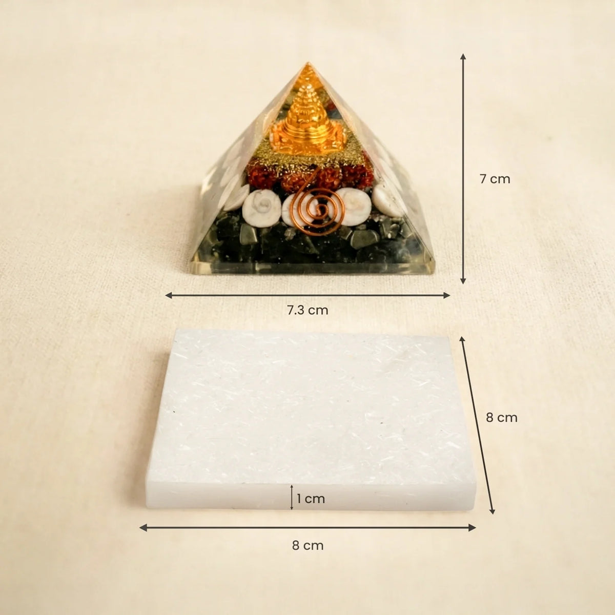 Laxmi Yantra Pyramid with Free Square Raw Selenite Plate | VastuKosha by Acharya Anuj