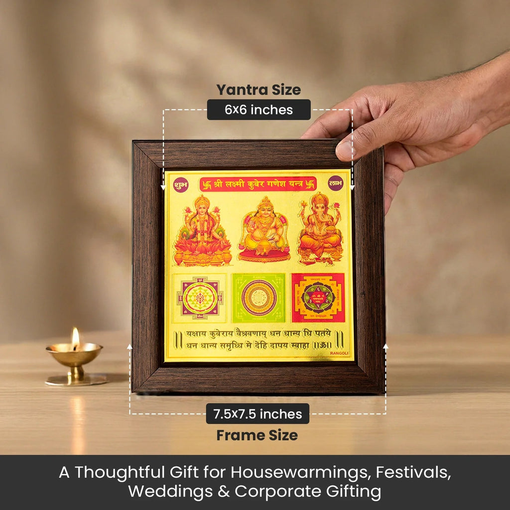 Shree Lakshmi Kuber Ganesh Yantra (6*6 inch) with Frame | VastuKosha by Acharya Anuj