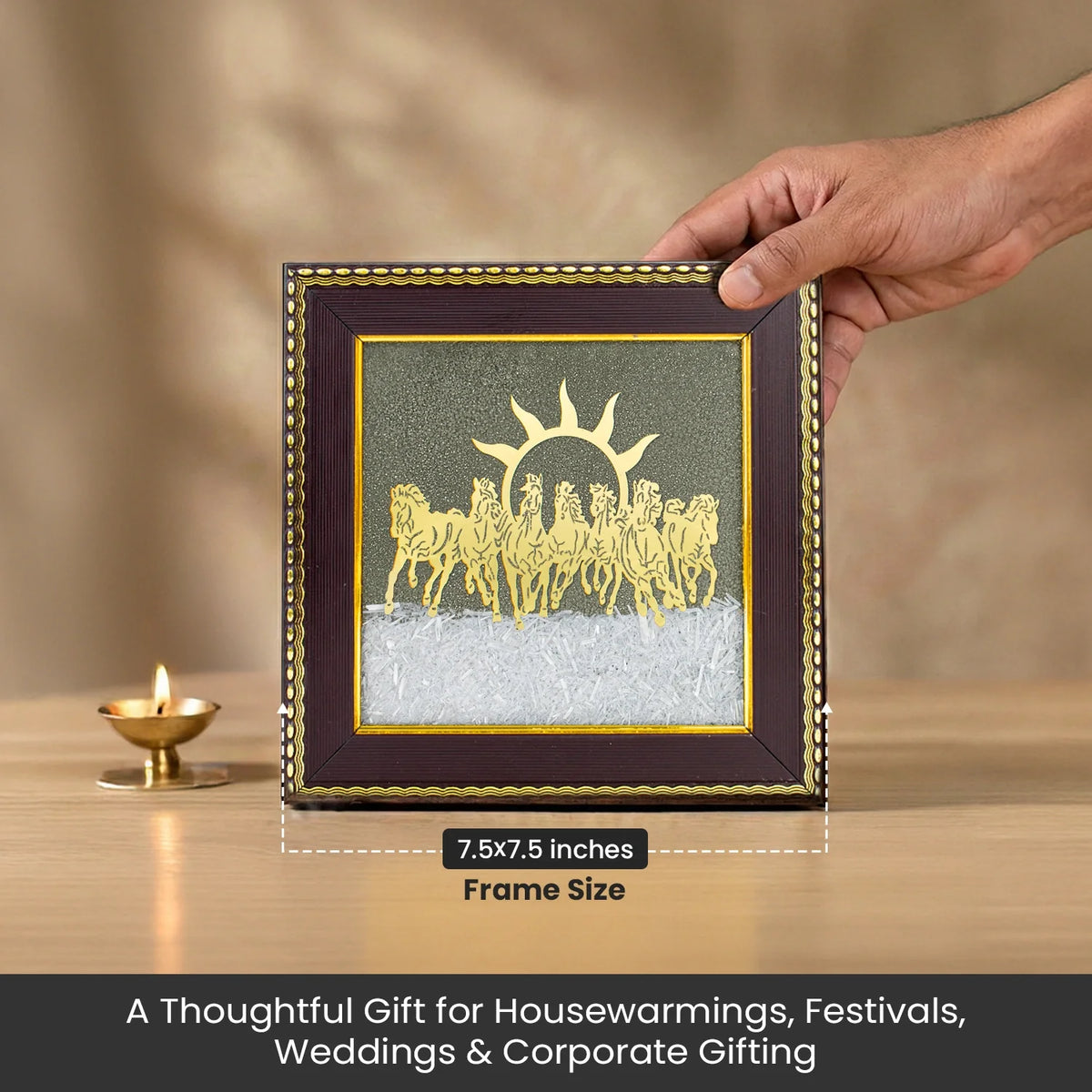 7 Horses on Pyrite & Selenite Dust Frame  | VastuKosha by Acharya Anuj