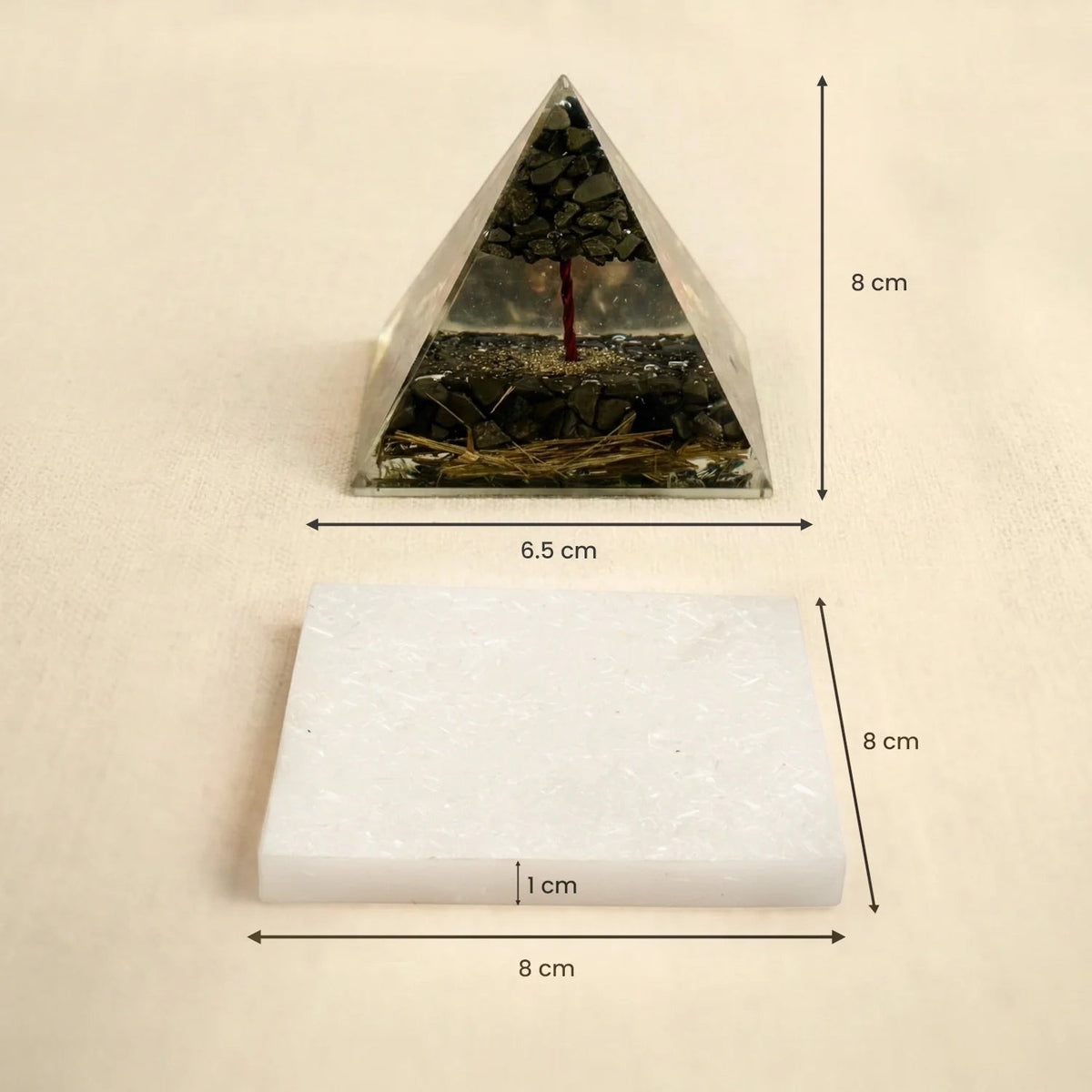Money Magnet Pyrite Pyramid with Free Square Raw Selenite Plate | VastuKosha by Acharya Anuj