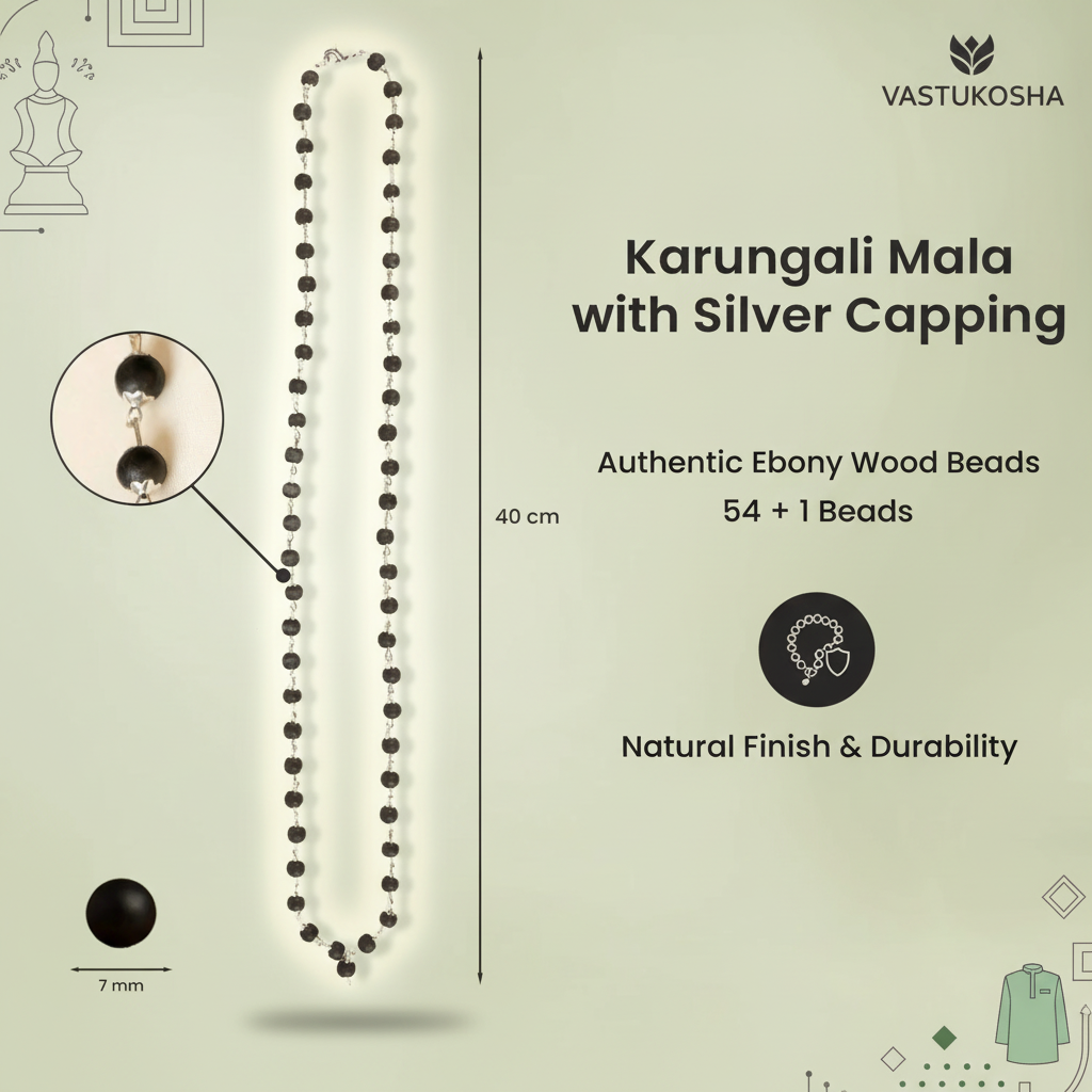 Rameshwaram Siddh Karthik Karungali Malai Silver Capped  6mm ‚54+1 Beads | Vastukosha by Acharya Anuj