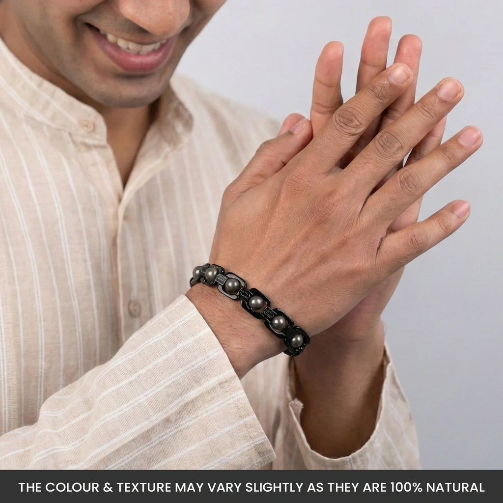 Metal Raw Pyrite Bracelet - Black | VastuKosha by Acharya Anuj