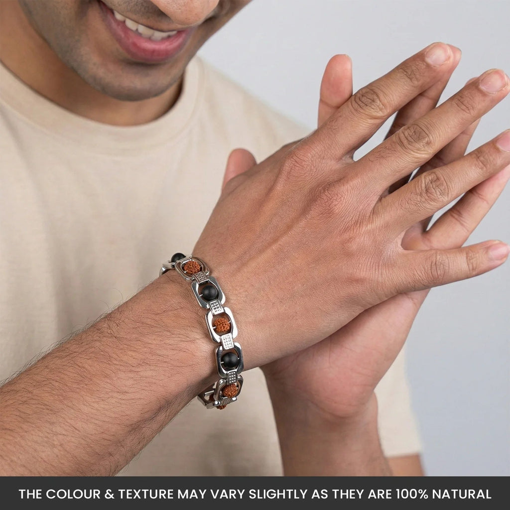 Metal Rudraksha and Karungali Bracelet - Silver | VastuKosha by Acharya Anuj