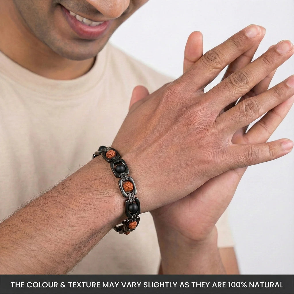 Shiv Raksha Karungali Rudraksha Mala with Trishul Nandi Pendant | VastuKosha by Acharya Anuj