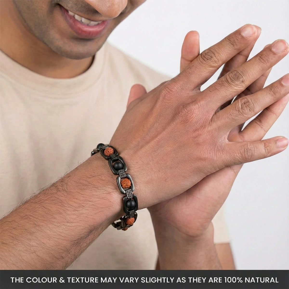 Metal Rudraksha and Karungali Bracelet - Black  | VastuKosha by Acharya Anuj