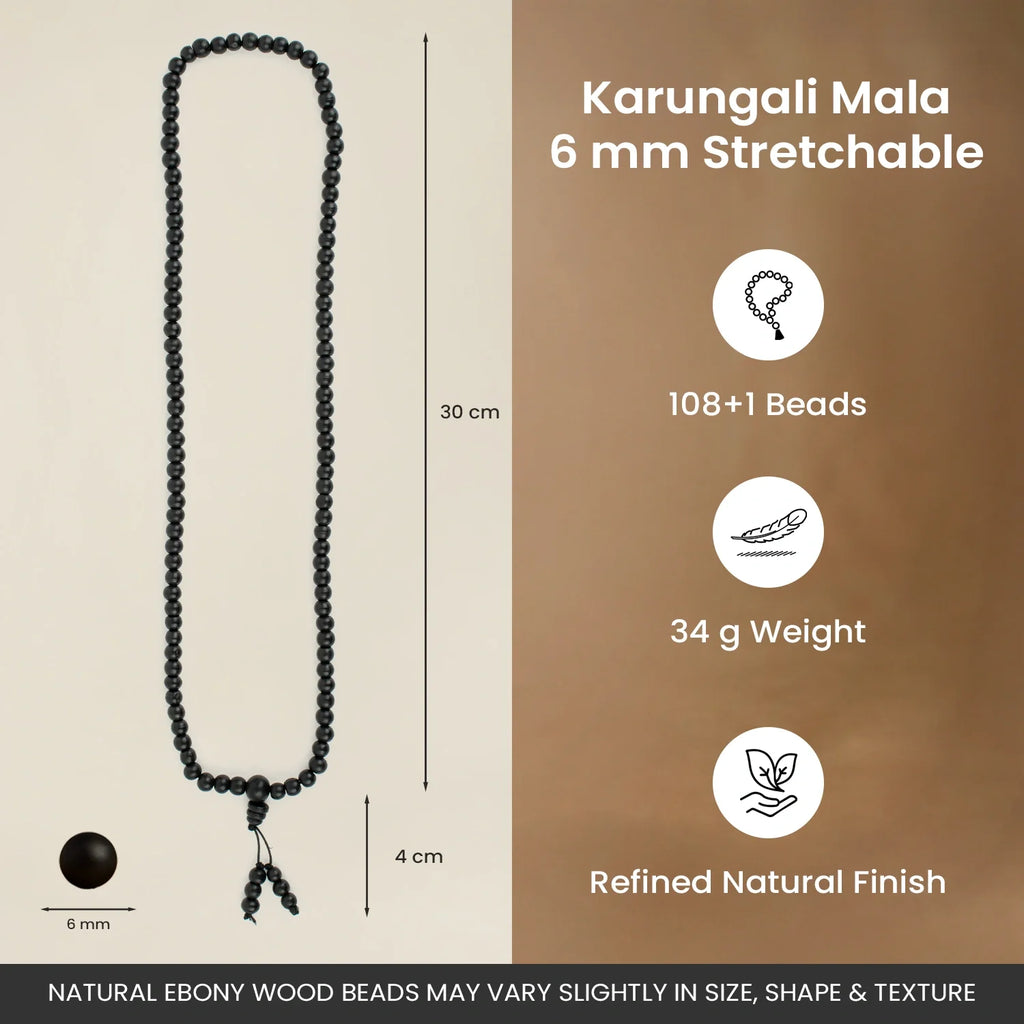Rameshwaram Siddh Karthik Karungali Malai 6mm Stretchable - 108+1 Beads (Original Ebony Wood) | VastuKosha by Acharya Anuj