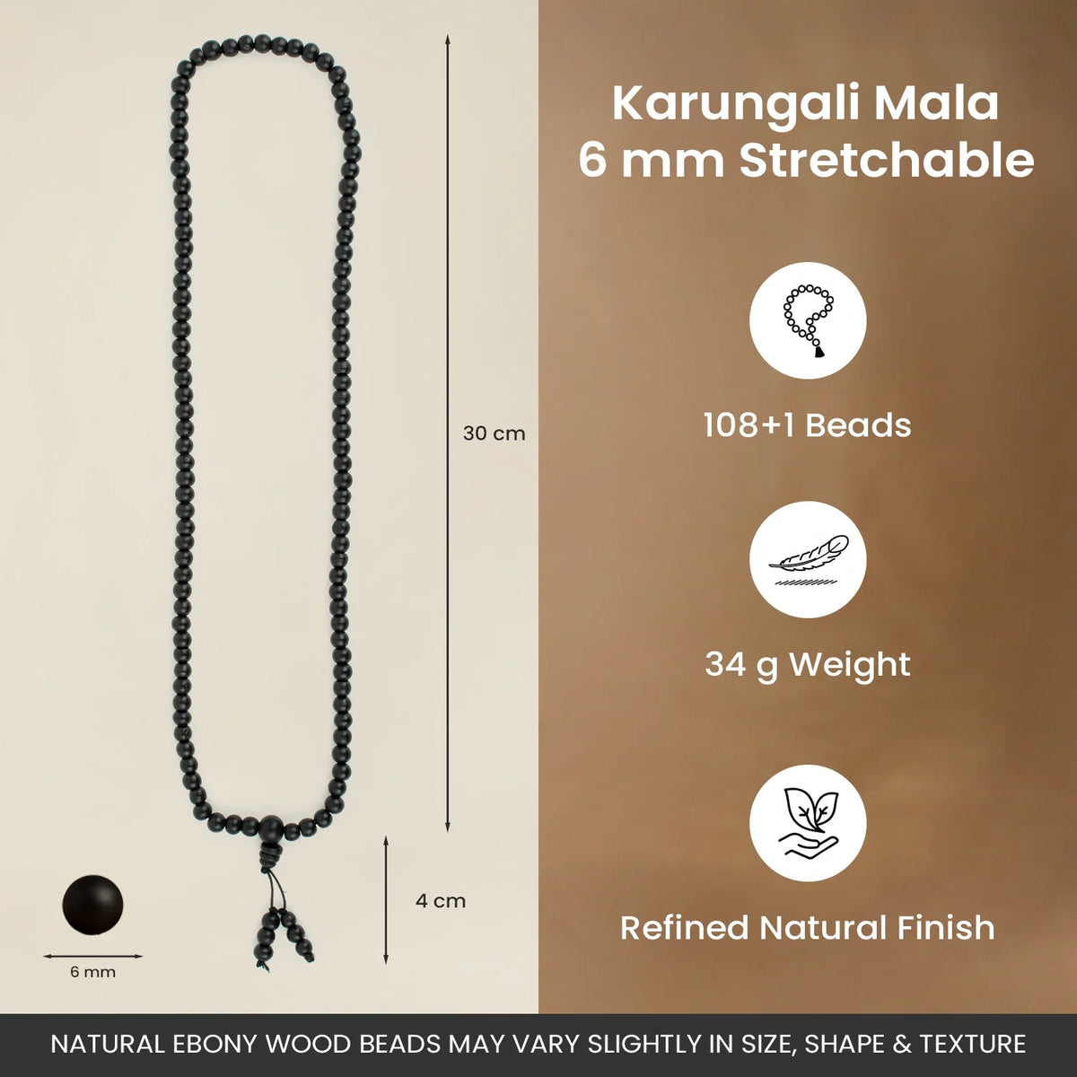 Rameshwaram Siddh Karthik Karungali Malai 6mm Stretchable - 108+1 Beads (Original Ebony Wood) | VastuKosha by Acharya Anuj