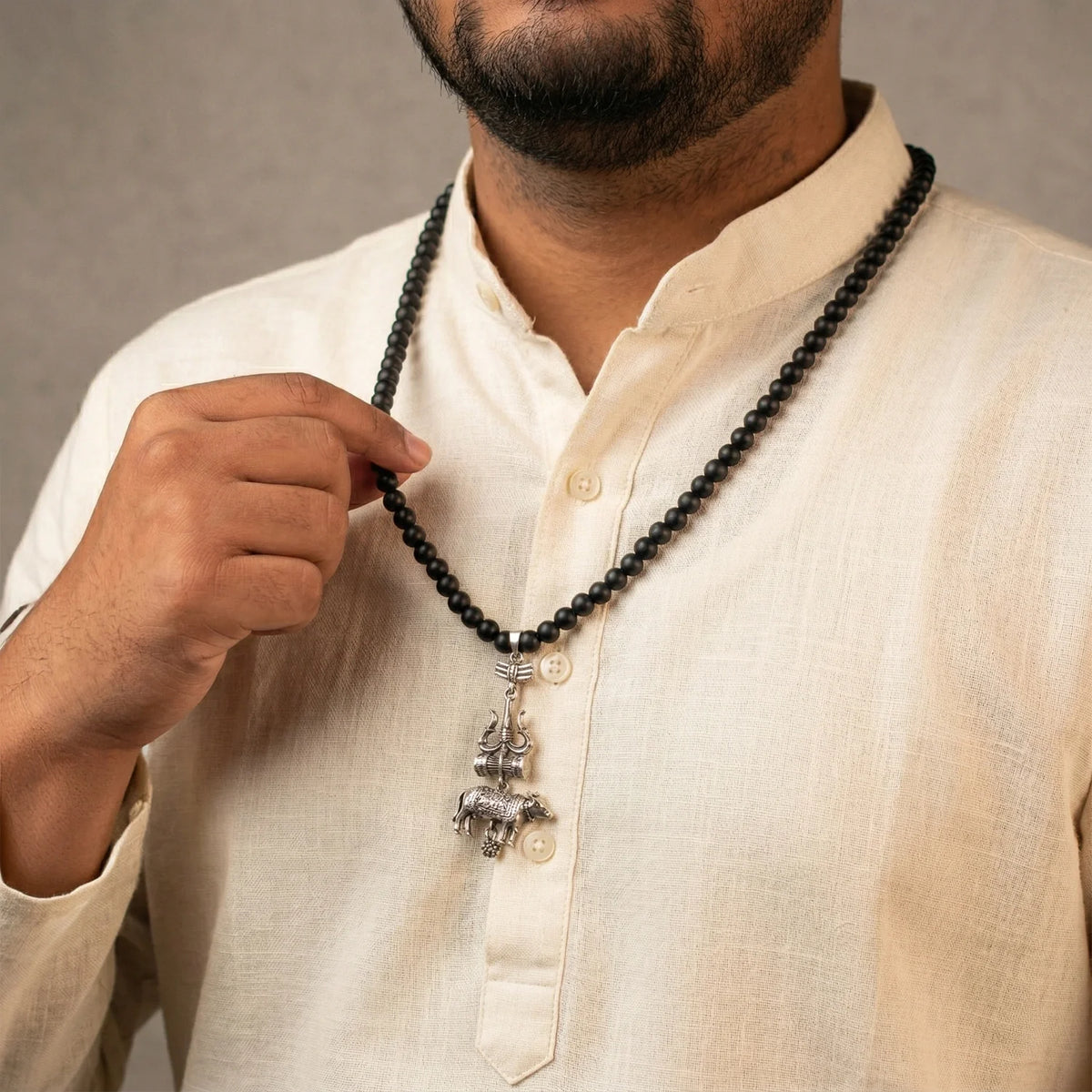 Rameshwaram Siddh Karthik Karungali Mala with Shiv Trishul Nandi Pendant | VastuKosha by Acharya Anuj