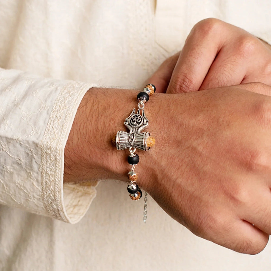 Rishikesh Siddh Om Trinetra Trishul Damru Karungali Rudraksha Bracelet | VastuKosha by Acharya Anuj