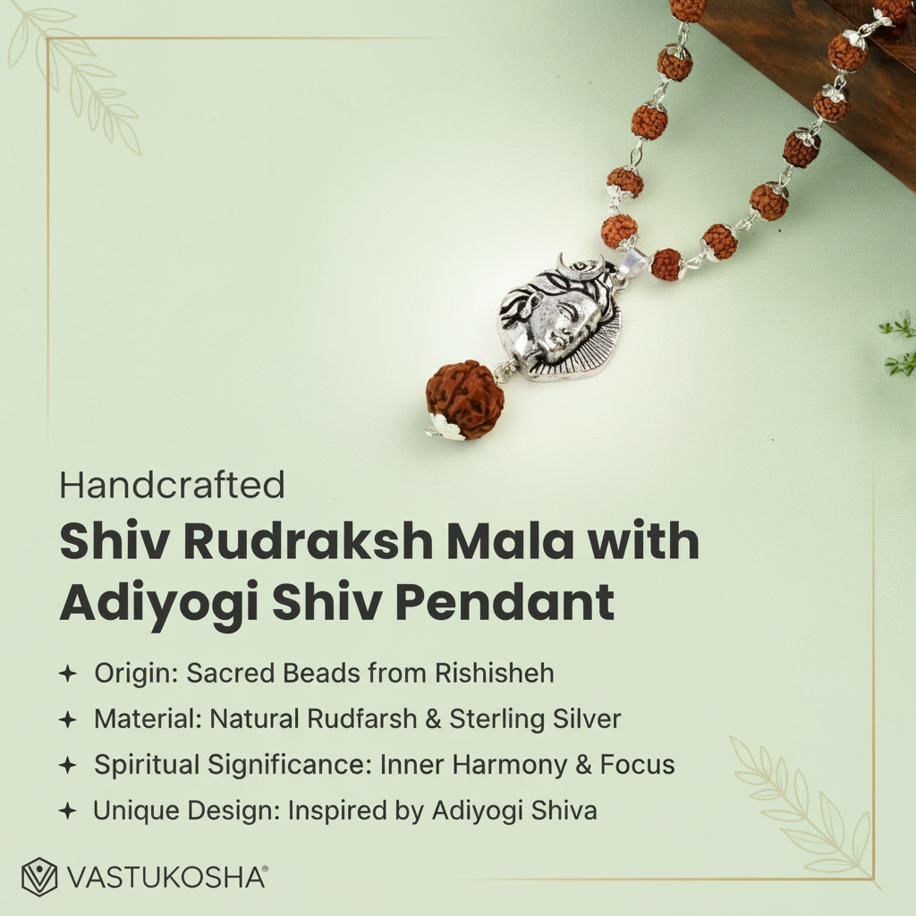 Rishikesh Siddh Shiv Rudraksha Mala with Adiyogi Shiv Pendant | VastuKosha by Acharya Anuj