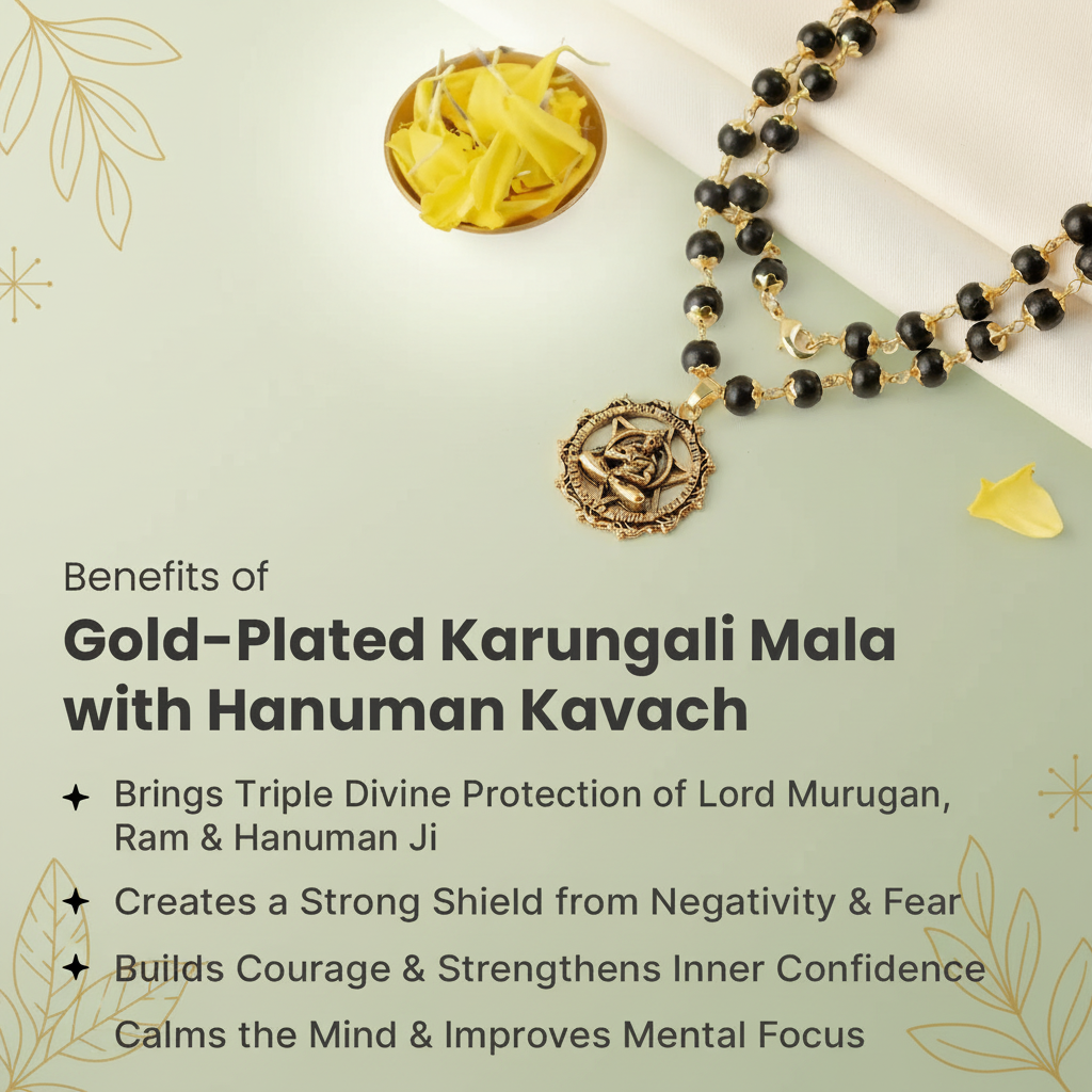 Siddh Gold-Plated Karungali Mala with Hanuman Kavach Pendant  | VastuKosha by Acharya Anuj