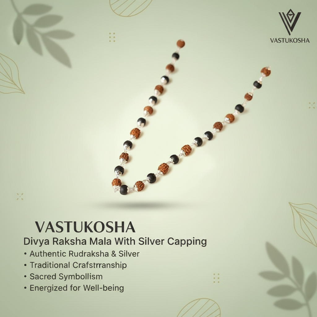 Rishikesh  Siddh Divya Rudraksha Karungali Mala - Silver Capped | VastuKosha by Acharya Anuj