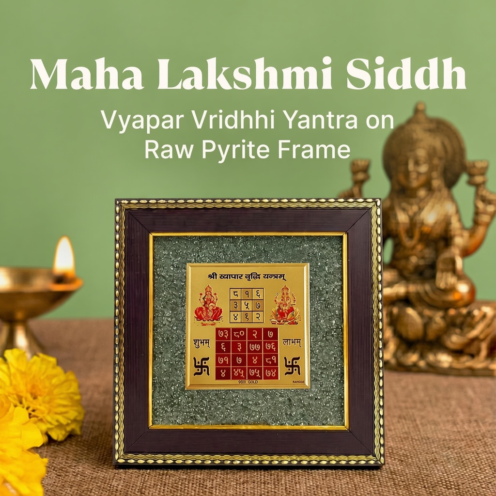 Maha Ashtlakshmi Siddh Vyapar Vridhhi Yantra on Raw Pyrite Frame | VastuKosha by Acharya Anuj