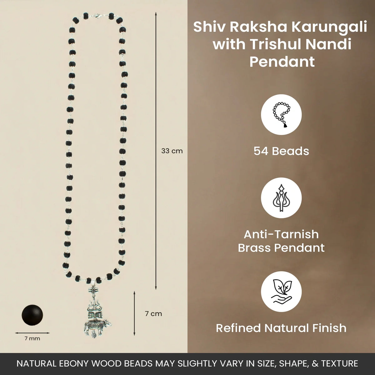 Shiv Raksha Karungali Mala with Trishul Nandi Pendant  | VastuKosha by Acharya Anuj