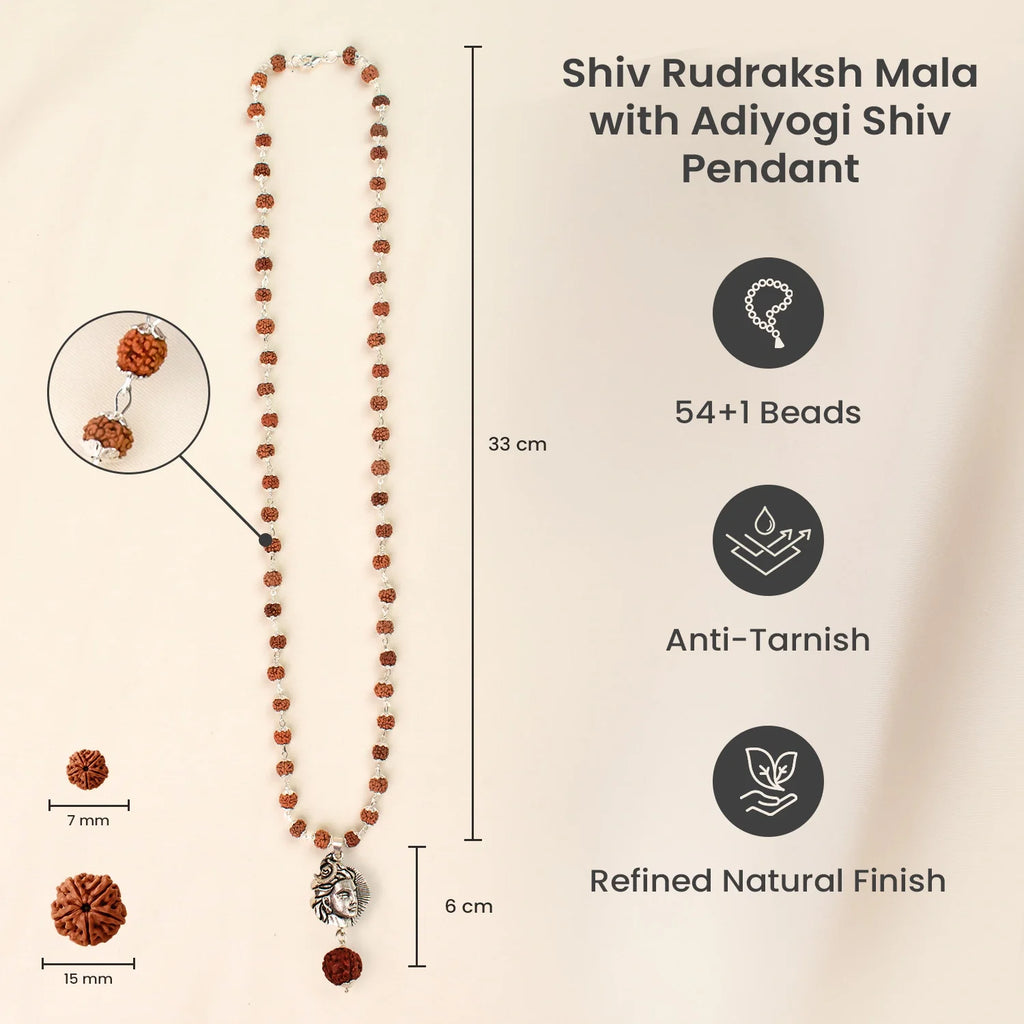 Rishikesh Siddh Shiv Rudraksha Mala with Adiyogi Shiv Pendant | VastuKosha by Acharya Anuj