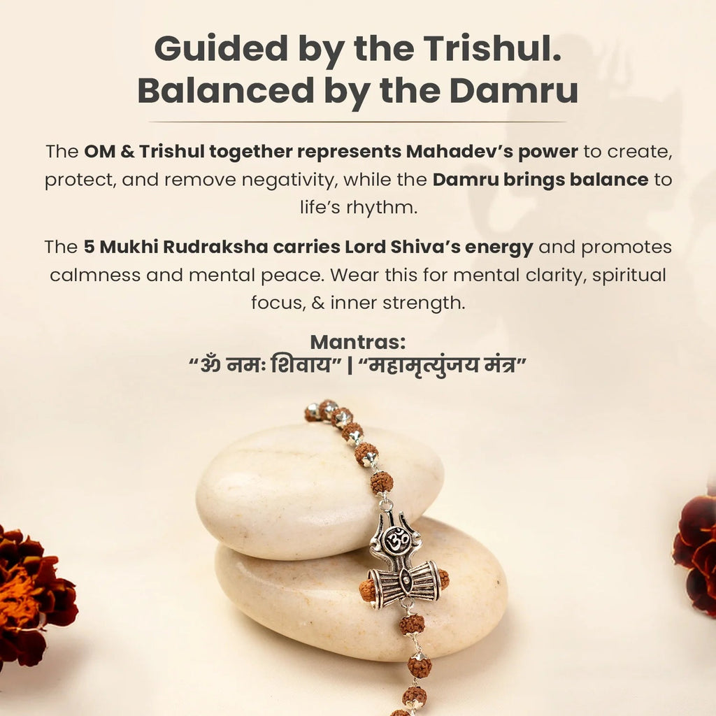 Rishikesh Siddh Om Trinetra Trishul Damru Rudraksha Bracelet | VastuKosha by Acharya Anuj